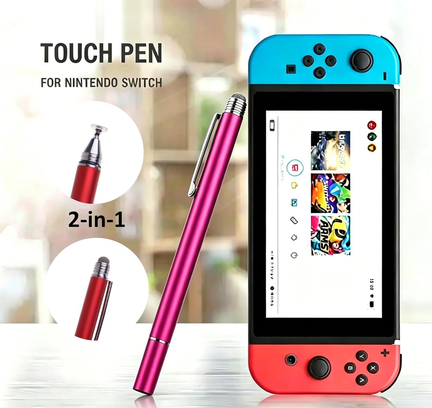 LÁPIZ STYLUS 2 EN 1 FLLYNEWRITE PARA NINTENDO SWITCH CON CORDÓN ROSA - 2