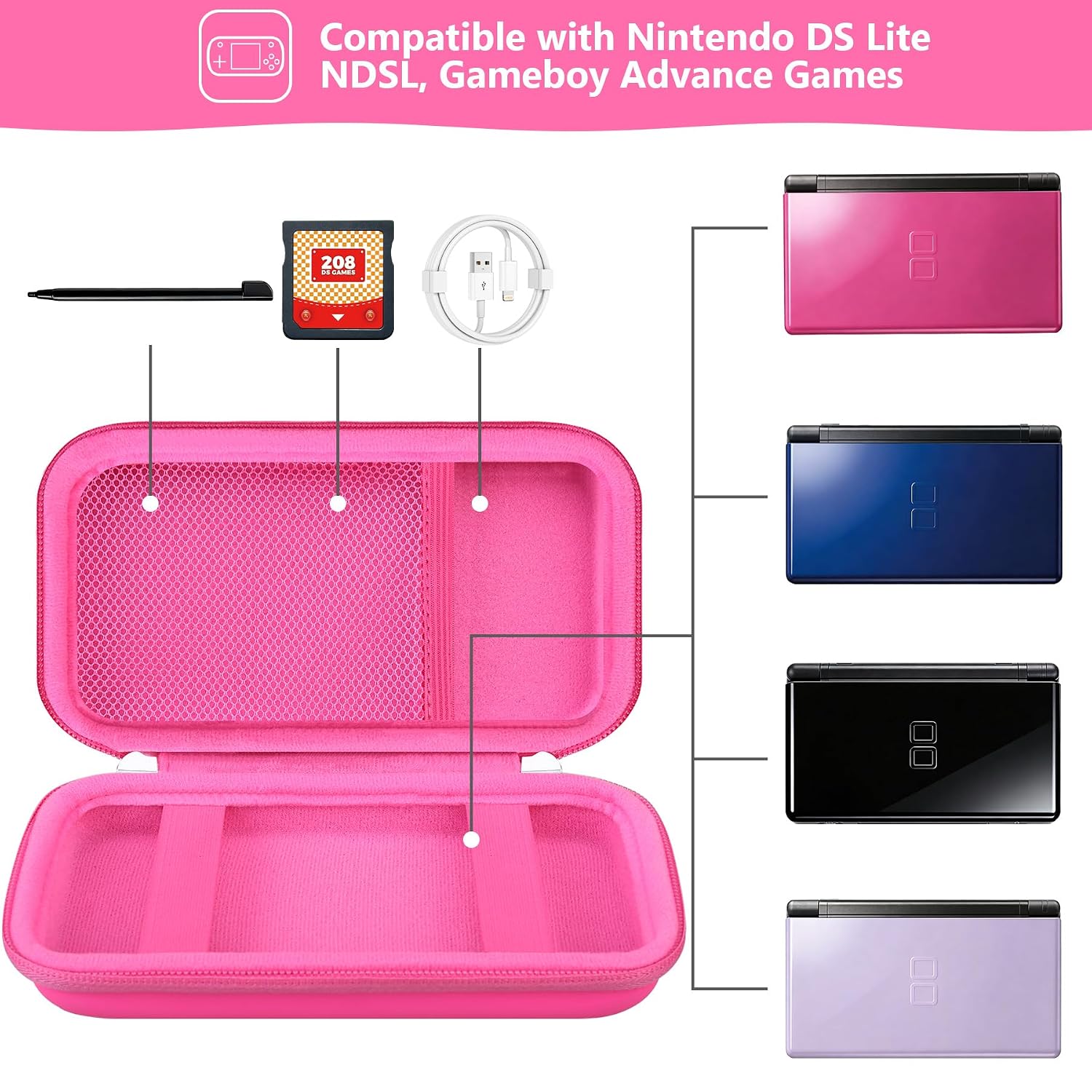 ESTUCHE SUPMAY PARA CONSOLA PORTÁTIL GAMPLAE 258 JUEGOS RETRO COLOR ROJO ROSA - 2