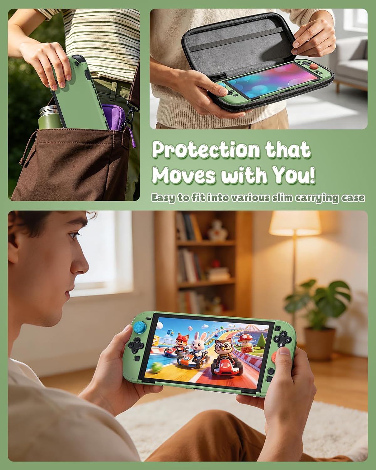 FUNDA PROTECTORA FYOUNG PARA NINTENDO SWITCH 2 COLOR VERDE MATCHA - 5
