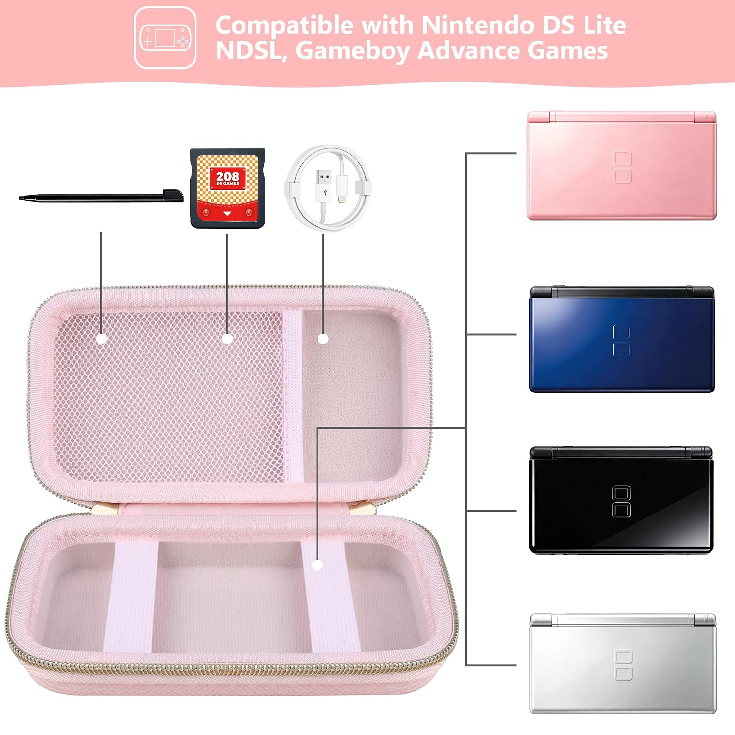 ESTUCHE RÍGIDO SUPMAY PARA NINTENDO DS LITE ROSA - 2