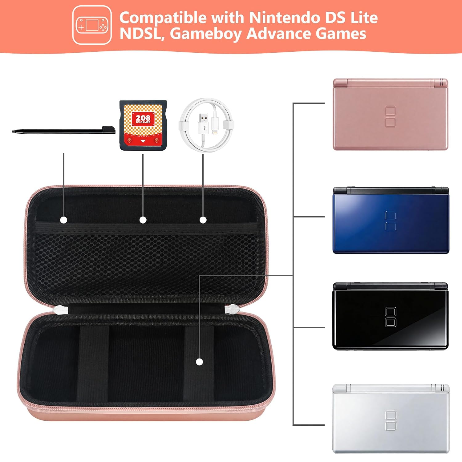 ESTUCHE RÍGIDO SUPMAY PARA NINTENDO DS LITE ROSE GOLD - 2