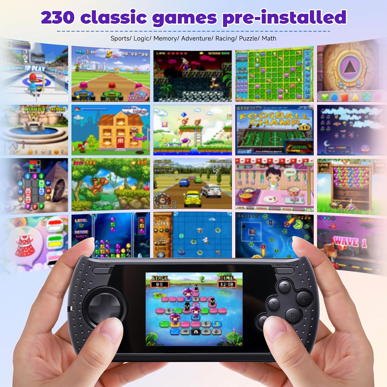CONSOLA PORTÁTIL LUHYAUAN 16 BIT CON 230 JUEGOS RETRO HD 3 PULGADAS RECARGABLE PARA NIÑOS - 2