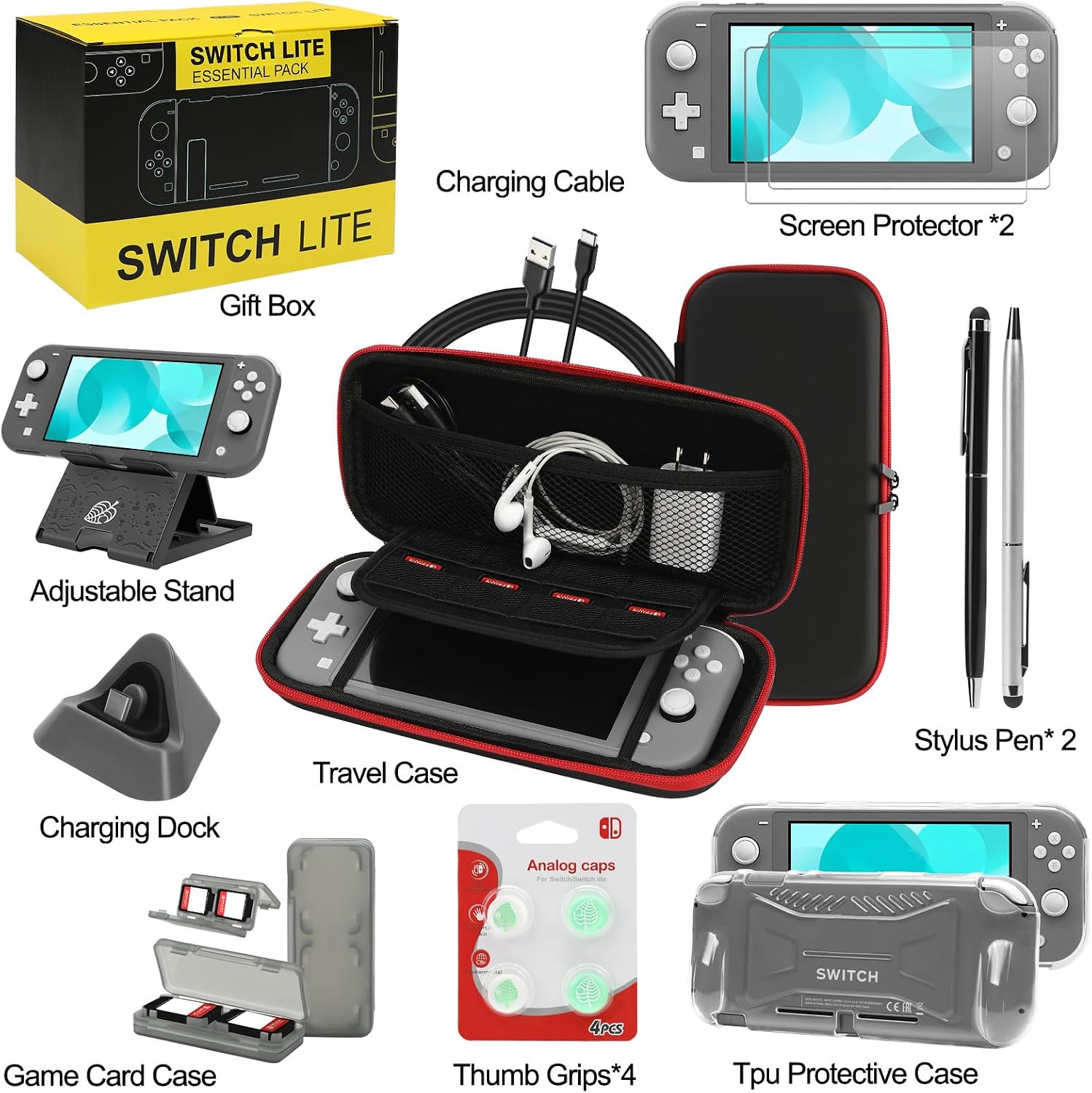 FUNDA CON ACCESORIOS WDZREE 16 EN 1 PARA NINTENDO SWITCH LITE NEGRO - 2