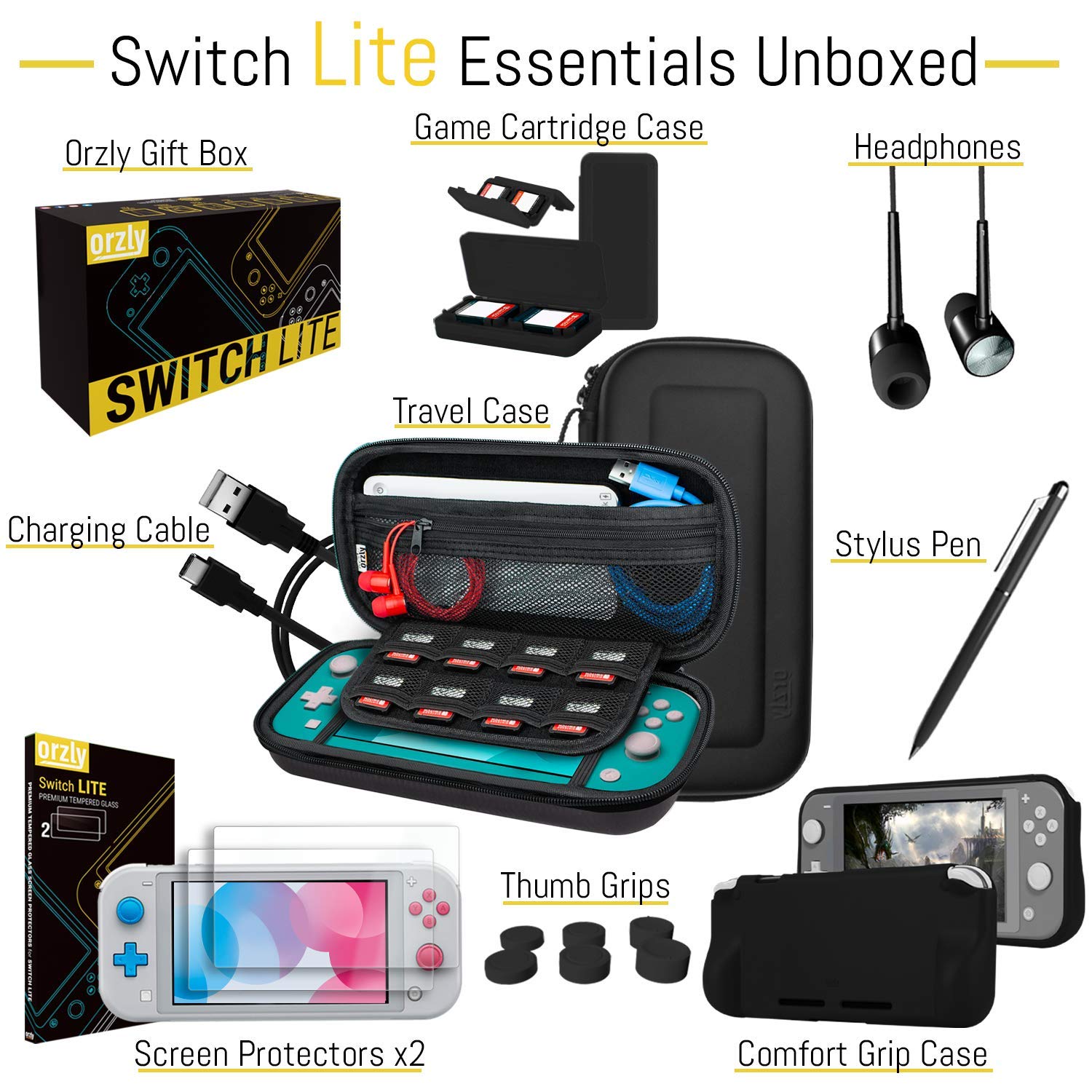 KIT DE ACCESORIOS ORZLY PARA NINTENDO SWITCH LITE CON ESTUCHE, PROTECTOR DE PANTALLA Y MÁS - 3