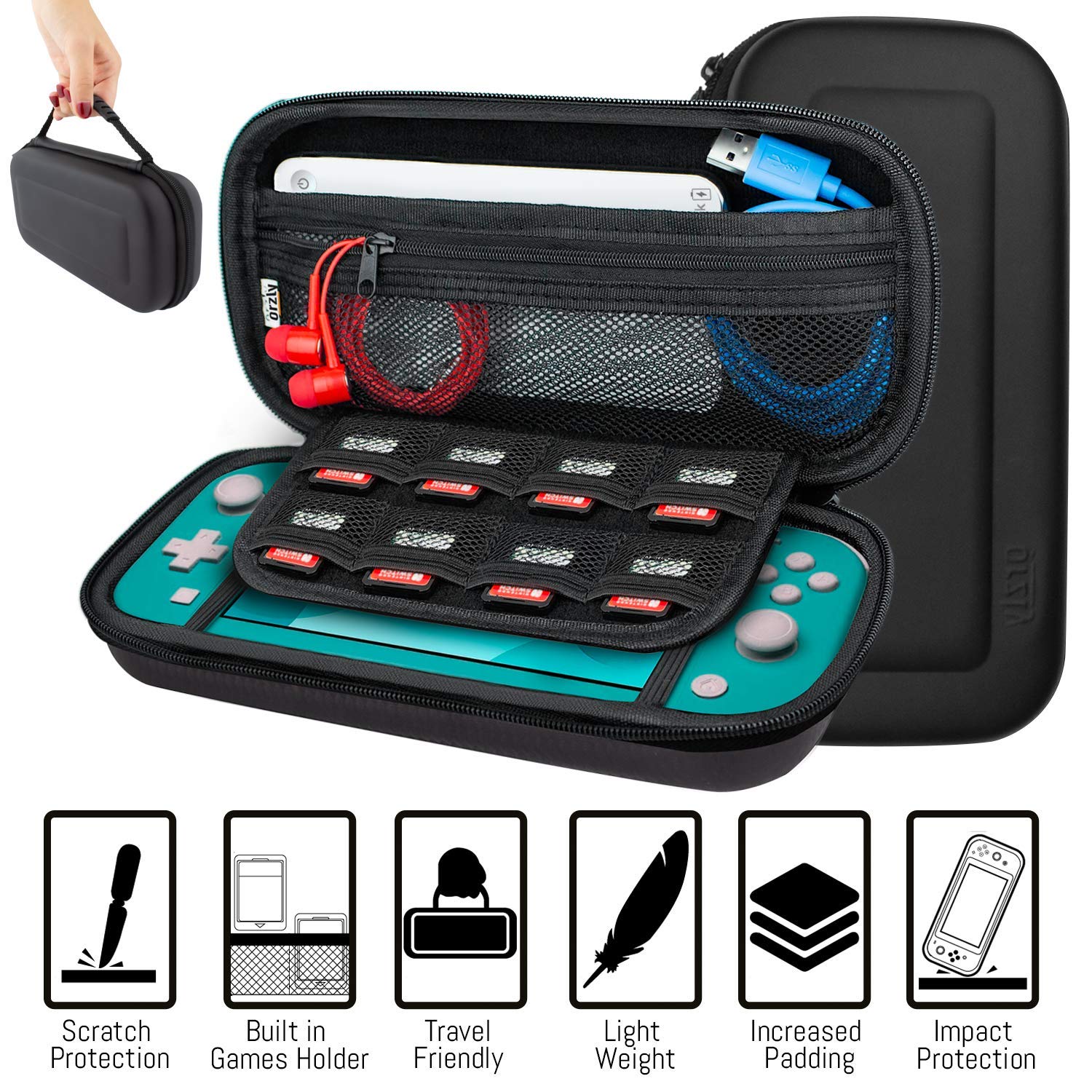 KIT DE ACCESORIOS ORZLY PARA NINTENDO SWITCH LITE CON ESTUCHE, PROTECTOR DE PANTALLA Y MÁS - 4