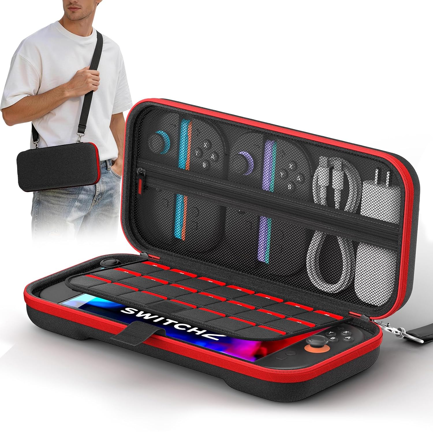 FUNDA PARA NINTENDO SWITCH 2 COOLSTONE CON 20 RANURAS PARA JUEGOS Y CORREA AJUSTABLE - 1