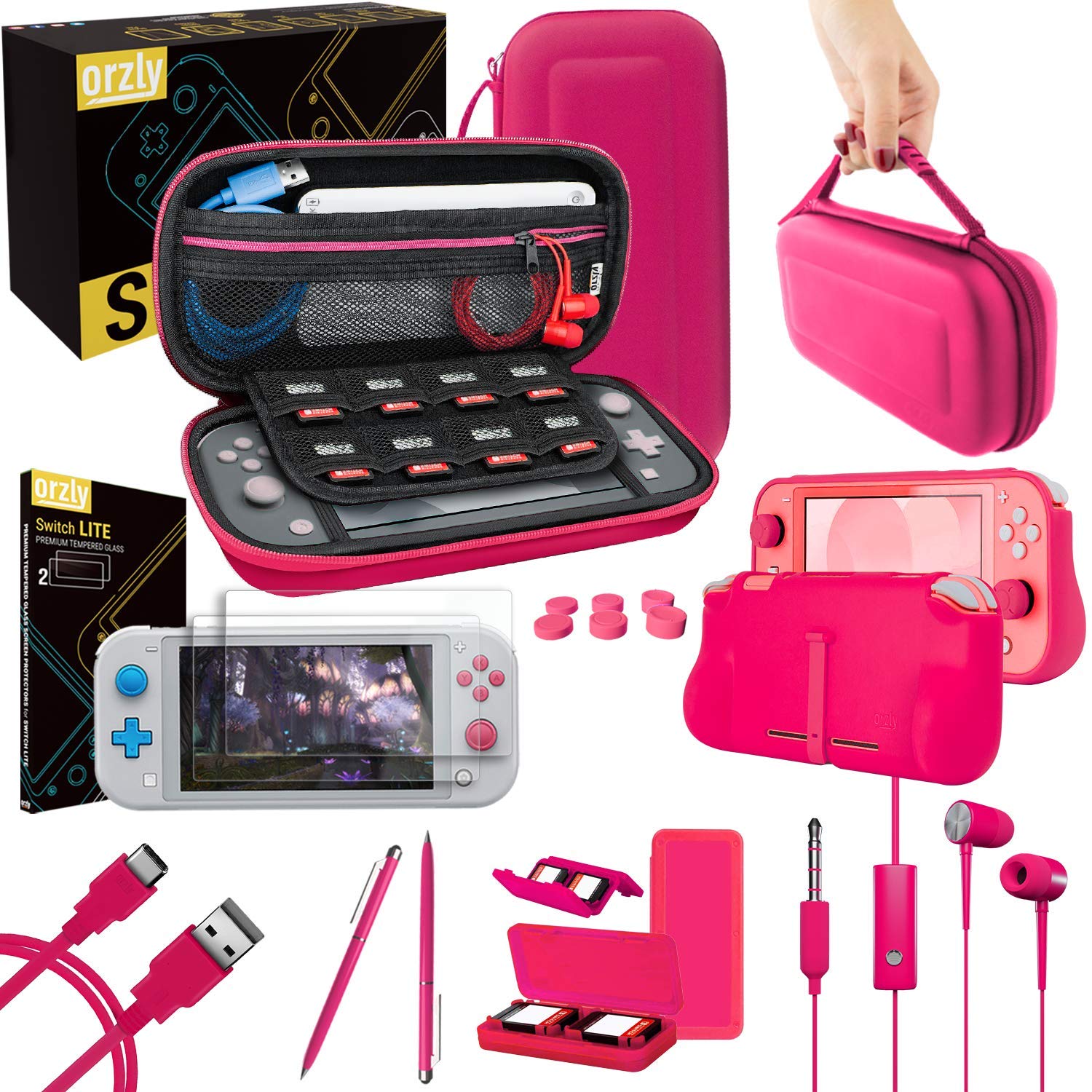 ACCESORIOS ORZLY PARA SWITCH LITE ESTUCHE Y PROTECTOR DE PANTALLA ROSA - 1