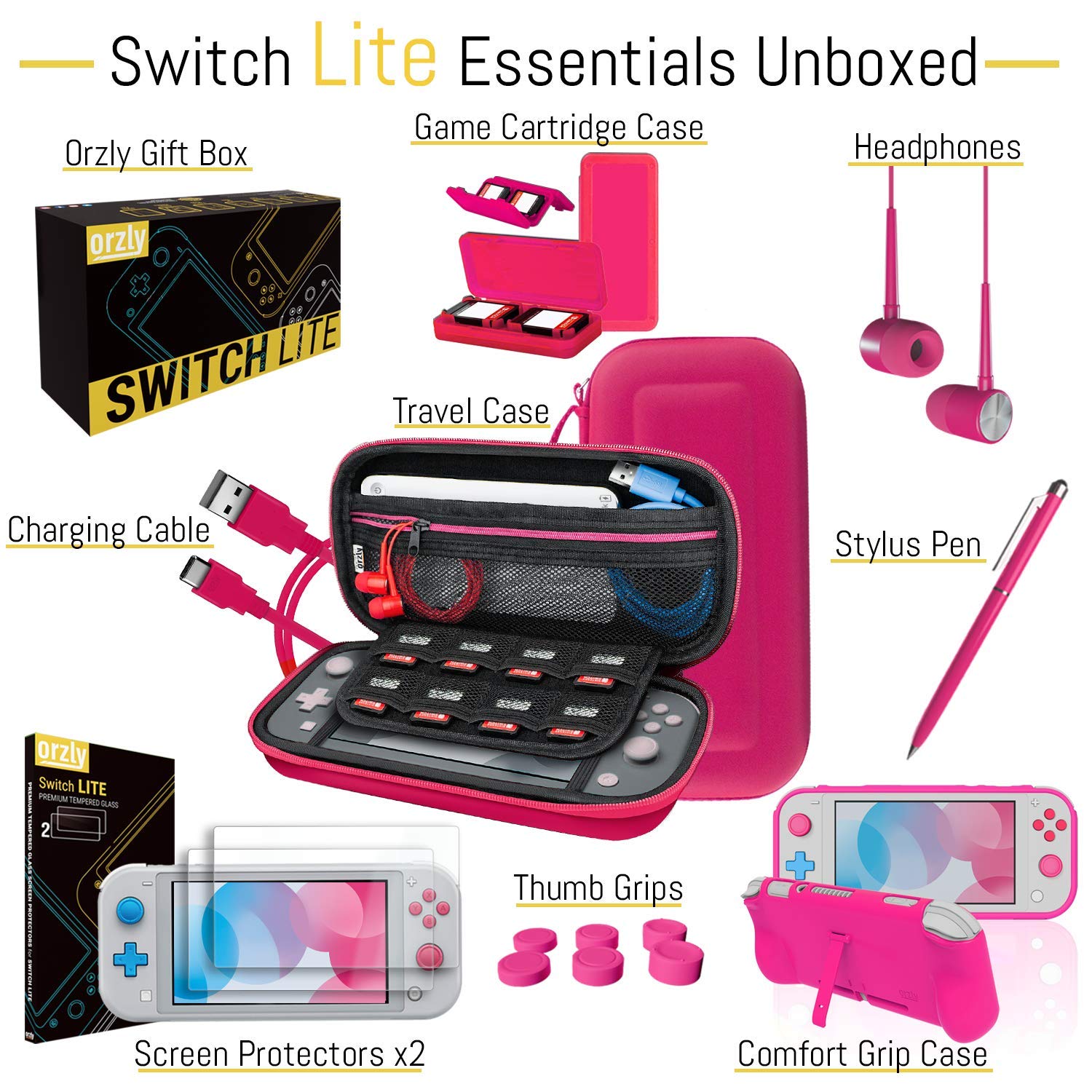ACCESORIOS ORZLY PARA SWITCH LITE ESTUCHE Y PROTECTOR DE PANTALLA ROSA - 3