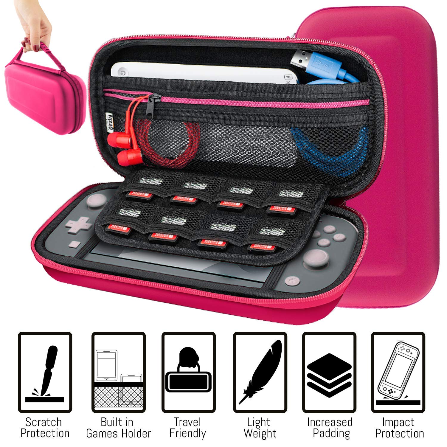 ACCESORIOS ORZLY PARA SWITCH LITE ESTUCHE Y PROTECTOR DE PANTALLA ROSA - 4