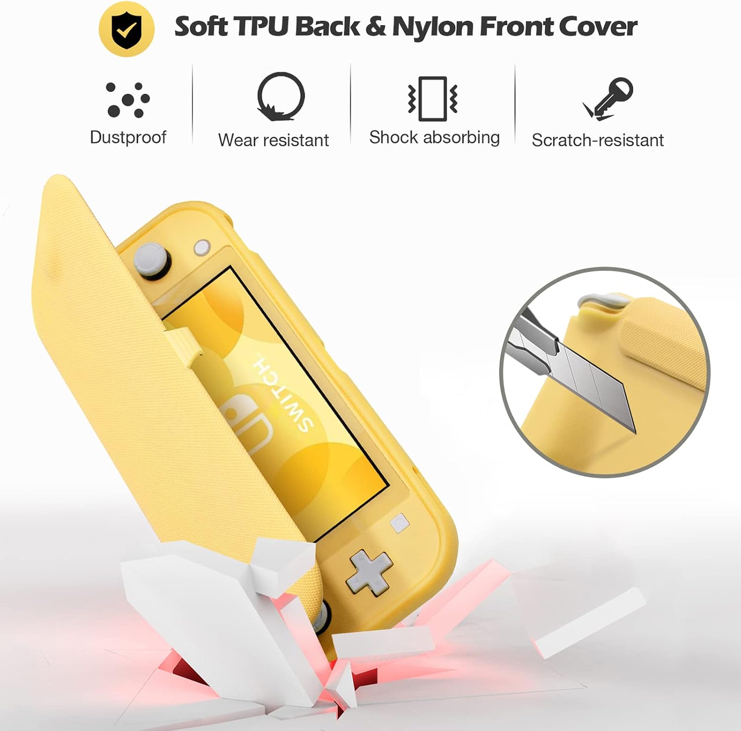 FUNDA PROCASE FLIP PARA SWITCH LITE CON 2 PROTECTORES DE PANTALLA AMARILLO - 3