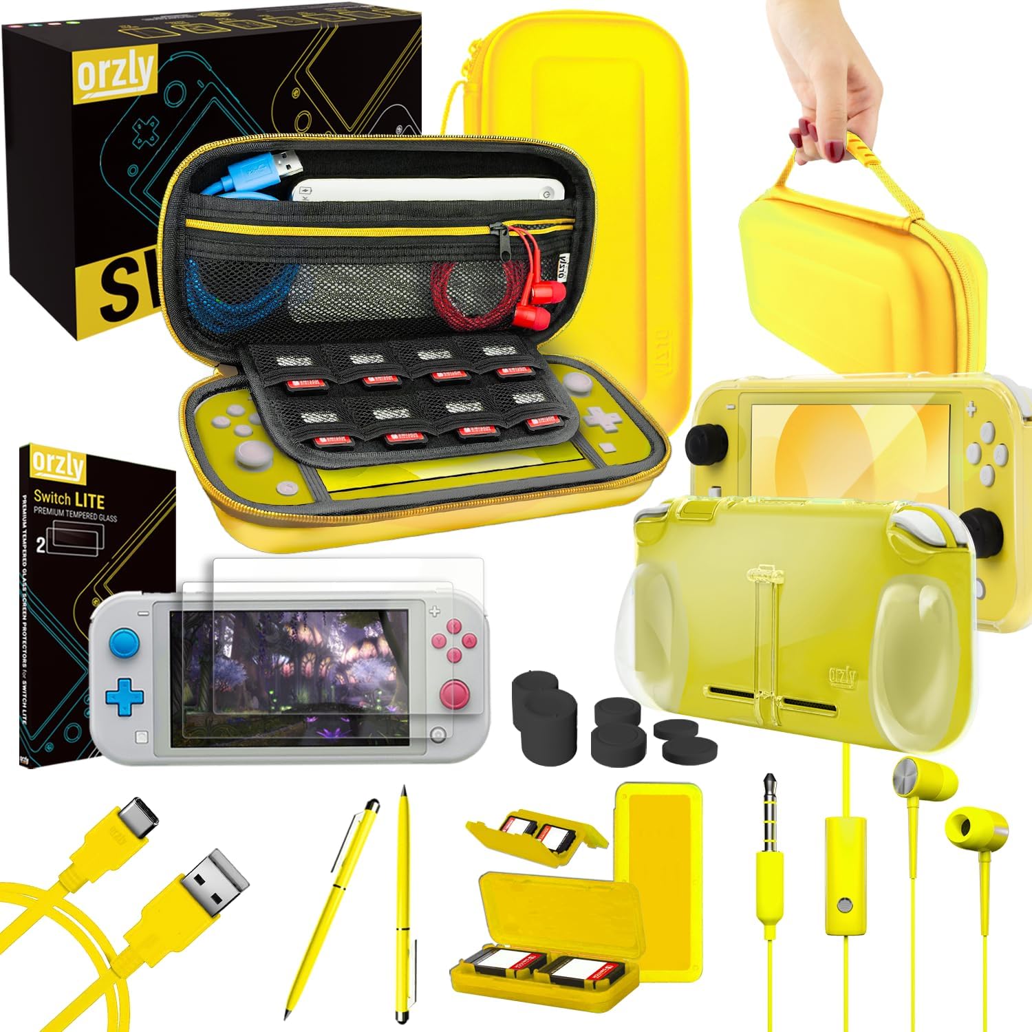ACCESORIOS ORZLY PARA NINTENDO SWITCH LITE PACK AMARILLO - 1