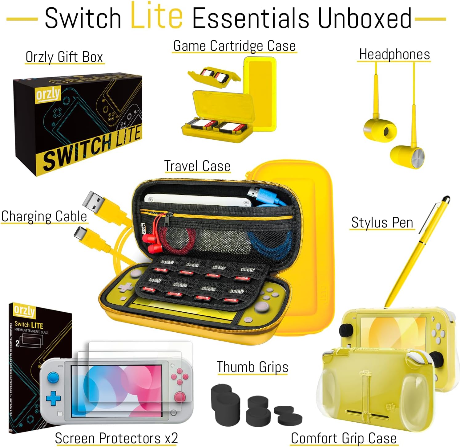 ACCESORIOS ORZLY PARA NINTENDO SWITCH LITE PACK AMARILLO - 3