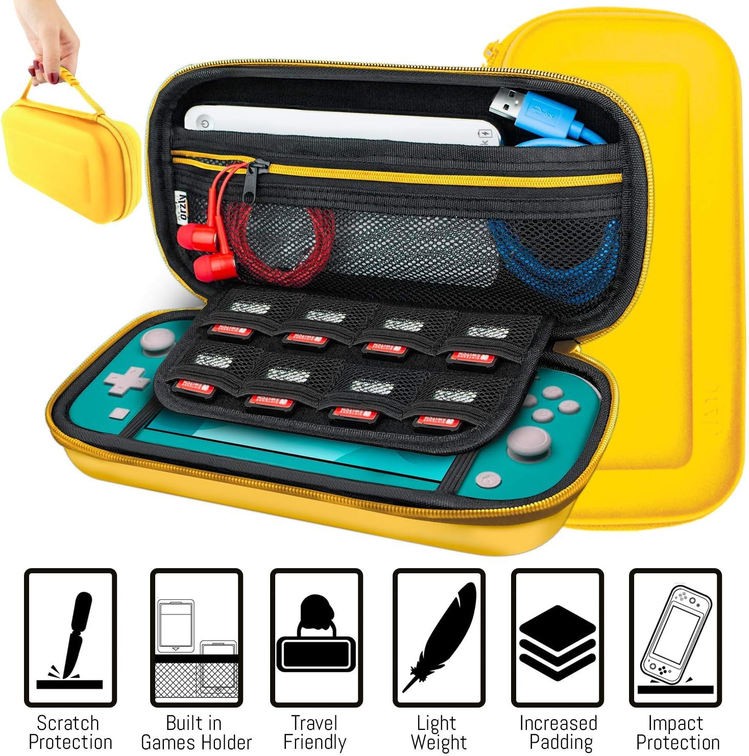 ACCESORIOS ORZLY PARA NINTENDO SWITCH LITE PACK AMARILLO - 4