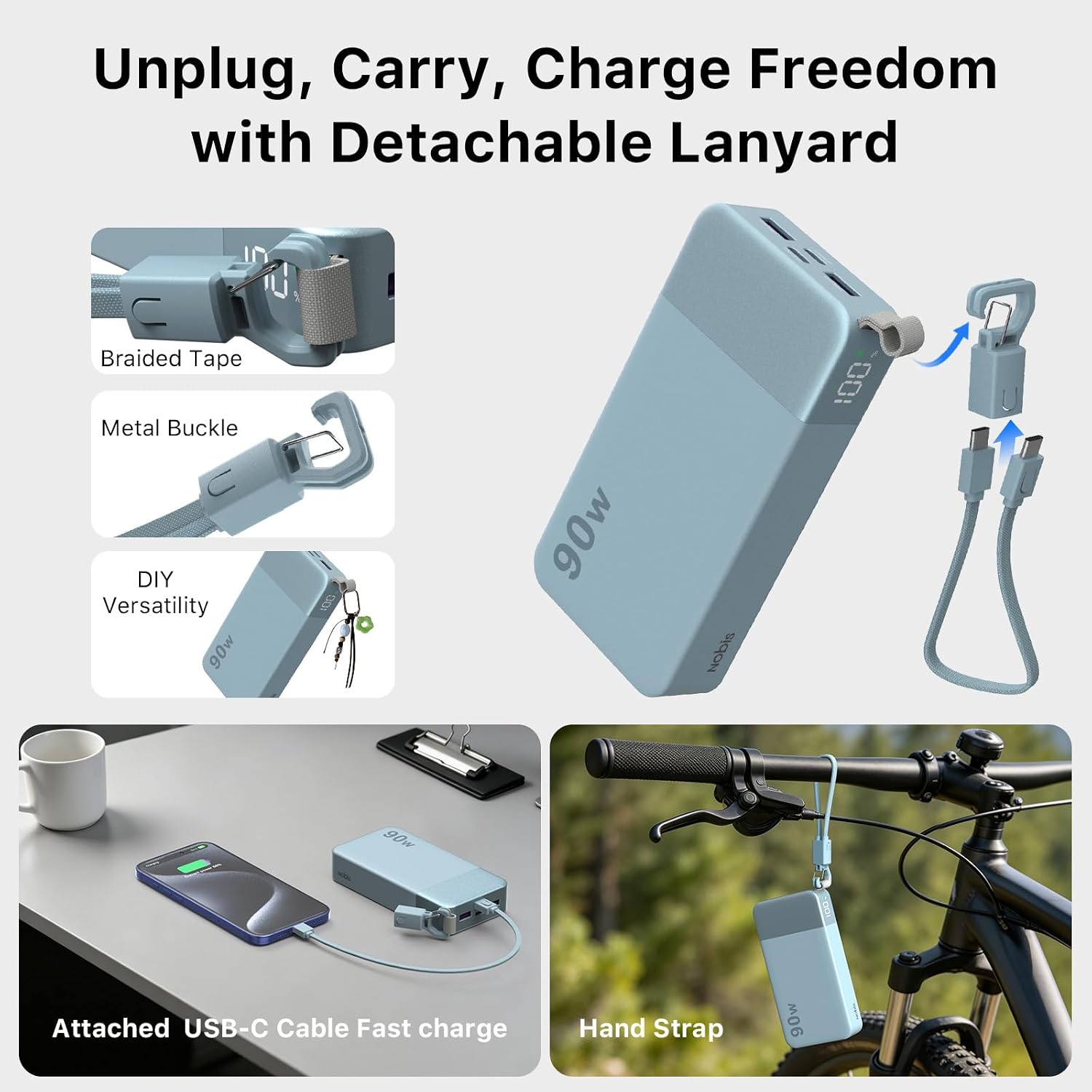 BATERÍA EXTERNA NOBIS 20000MAH 90W CON CABLE USB-C DESMONTABLE AZUL - 2