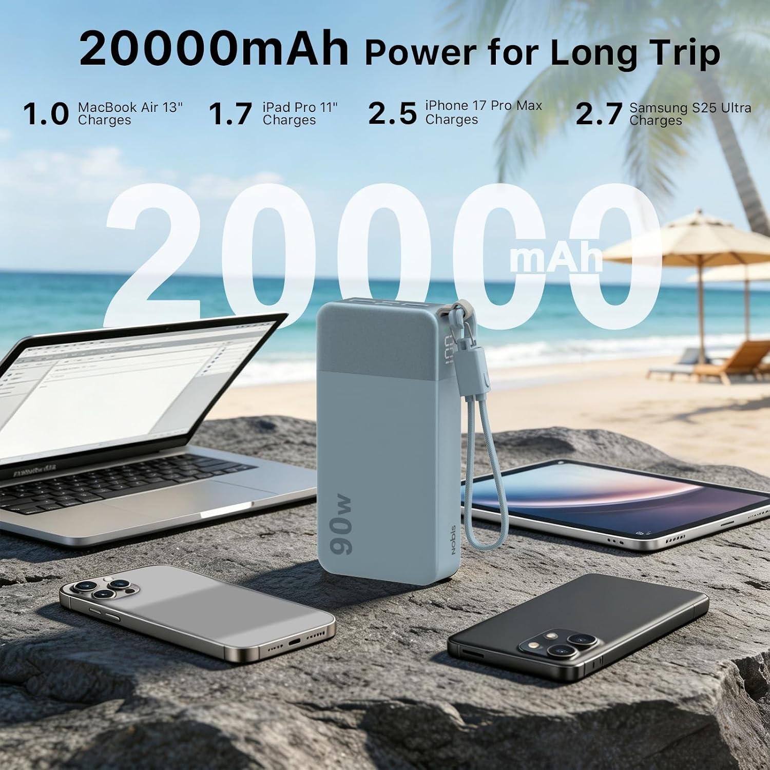 BATERÍA EXTERNA NOBIS 20000MAH 90W CON CABLE USB-C DESMONTABLE AZUL - 4
