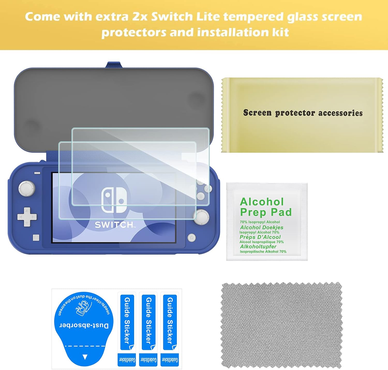 FUNDA CON TAPA PROCASE PARA SWITCH LITE CON 2 PROTECTORES DE PANTALLA AZUL - 3