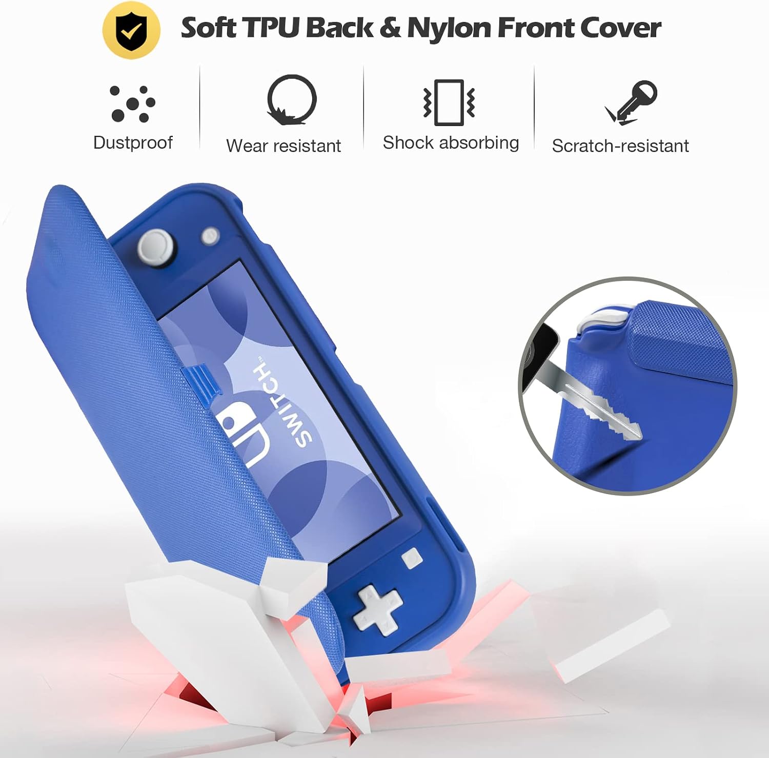 FUNDA CON TAPA PROCASE PARA SWITCH LITE CON 2 PROTECTORES DE PANTALLA AZUL - 4