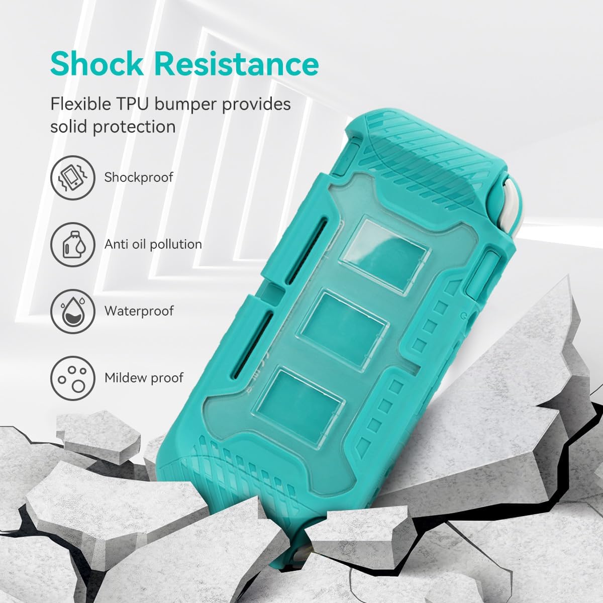 FUNDA PROTECTORA KIWIHOME PARA SWITCH LITE 2019 CON TAPAS PARA JOYSTICK COLOR TURQUESA - 3