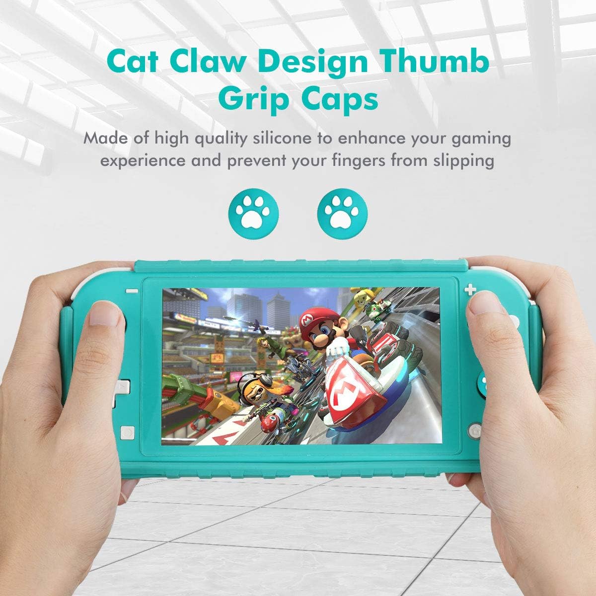 FUNDA PROTECTORA KIWIHOME PARA SWITCH LITE 2019 CON TAPAS PARA JOYSTICK COLOR TURQUESA - 4