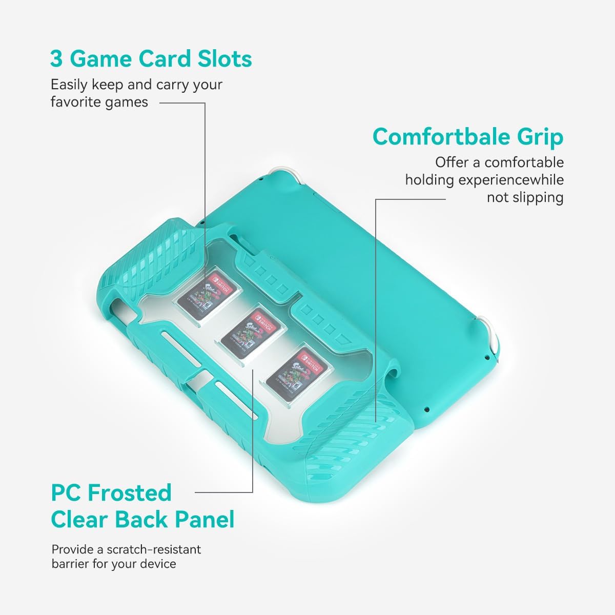 FUNDA PROTECTORA KIWIHOME PARA SWITCH LITE 2019 CON TAPAS PARA JOYSTICK COLOR TURQUESA - 5