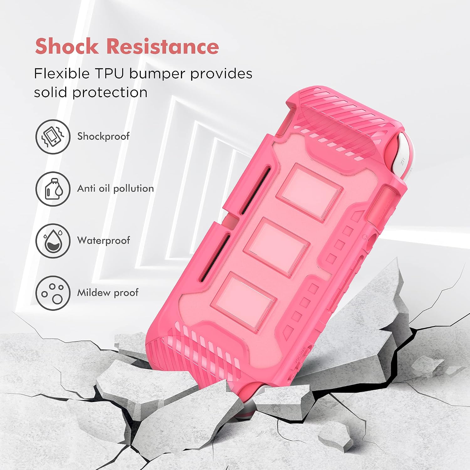 FUNDA PROTECTORA KIWIHOME PARA SWITCH LITE 2019 CON GRIPS PARA JOYSTICK COLOR ROSA - 3