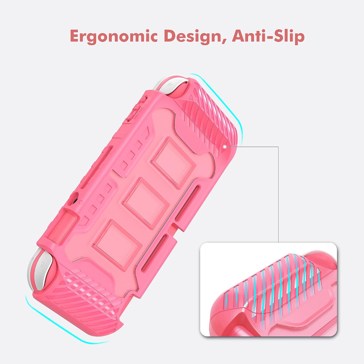 FUNDA PROTECTORA KIWIHOME PARA SWITCH LITE 2019 CON GRIPS PARA JOYSTICK COLOR ROSA - 4