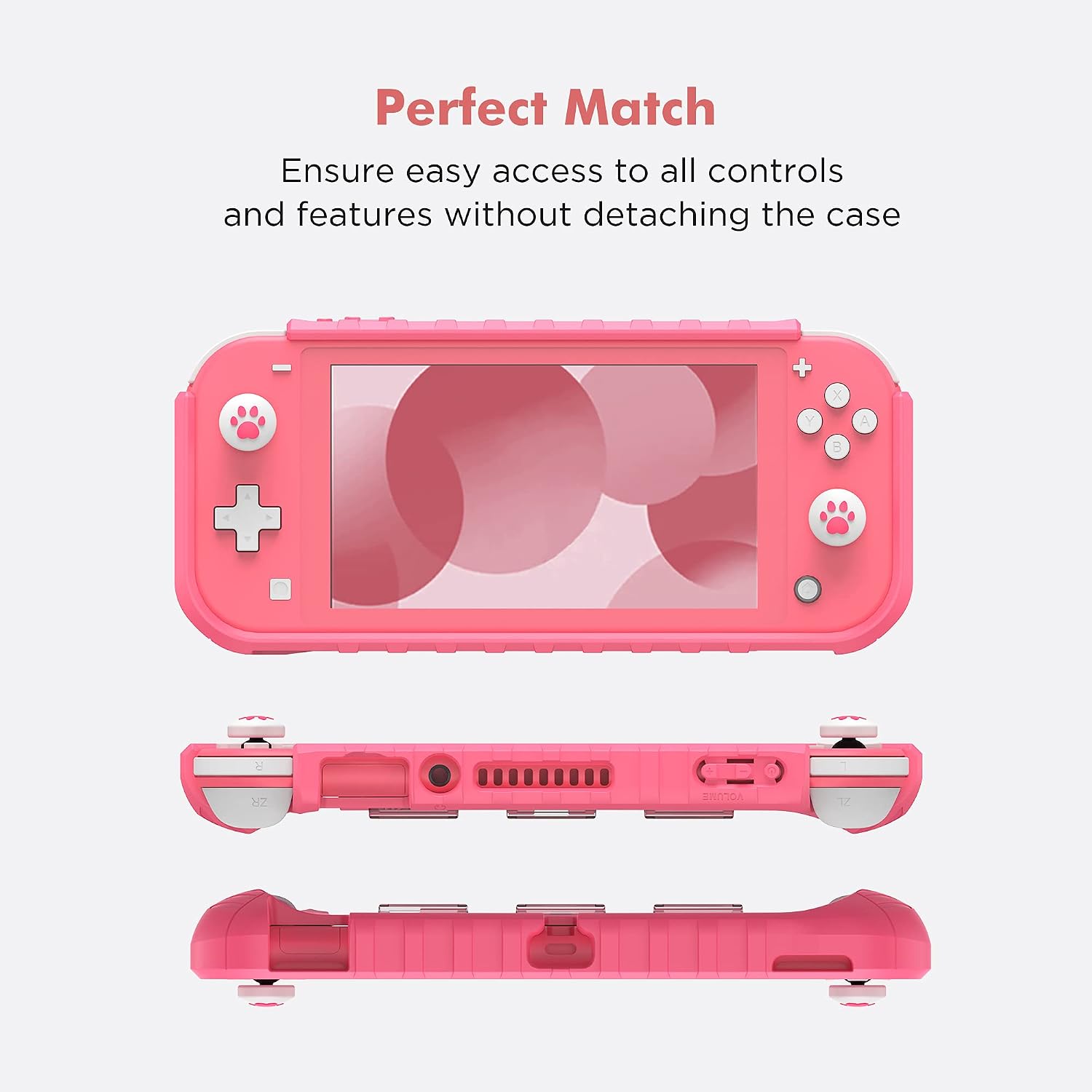 FUNDA PROTECTORA KIWIHOME PARA SWITCH LITE 2019 CON GRIPS PARA JOYSTICK COLOR ROSA - 5