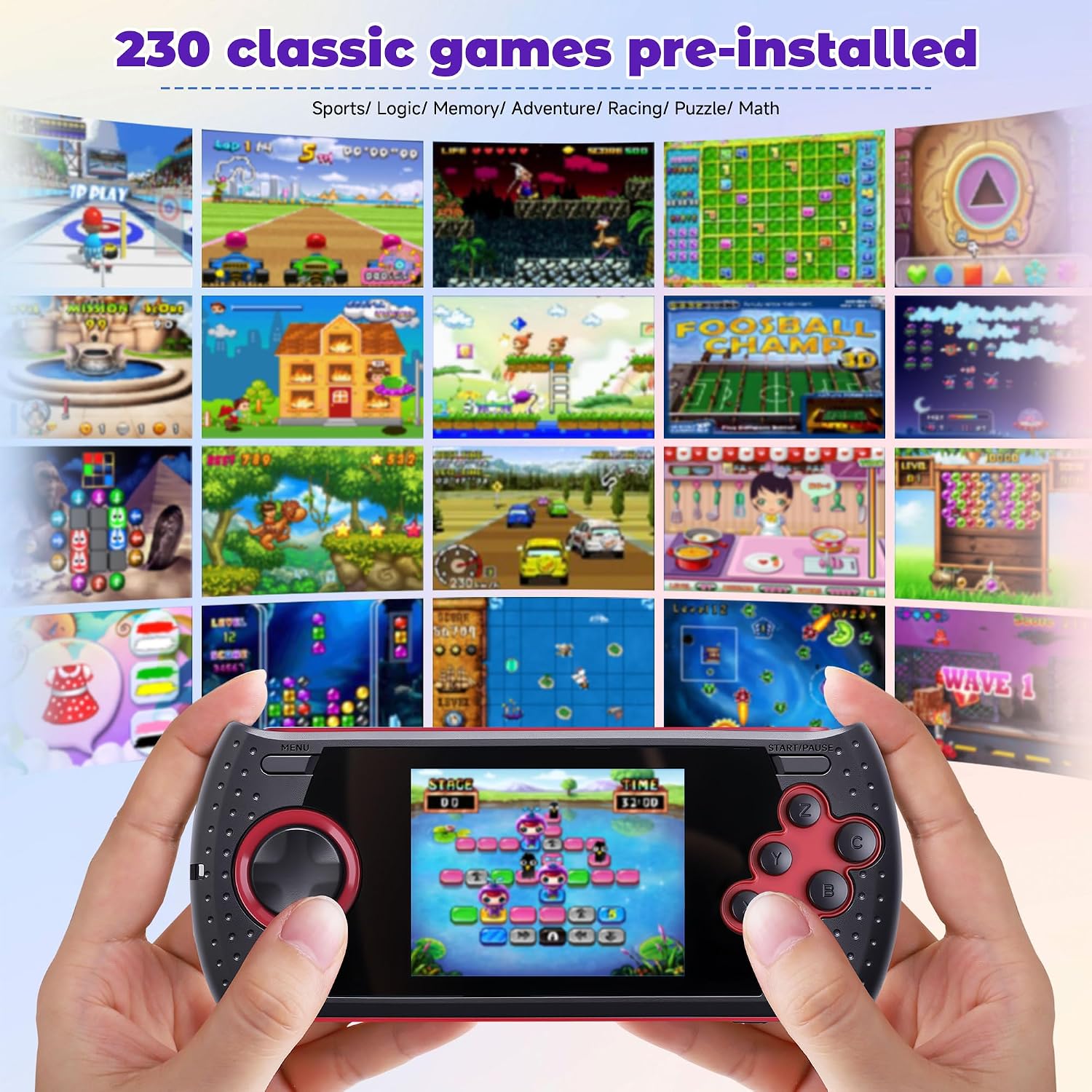 CONSOLA PORTÁTIL LUHYAUAN 16 BIT CON 230 JUEGOS CLÁSICOS HD 3 PULGADAS RECARGABLE PARA NIÑOS - 2