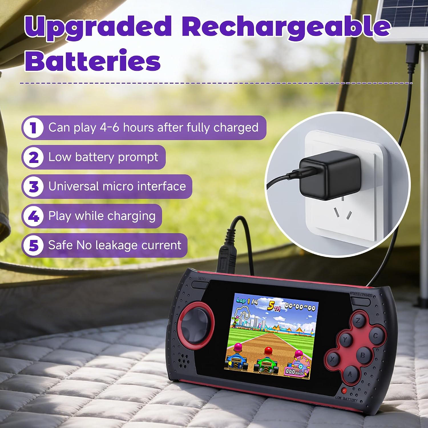 CONSOLA PORTÁTIL LUHYAUAN 16 BIT CON 230 JUEGOS CLÁSICOS HD 3 PULGADAS RECARGABLE PARA NIÑOS - 3