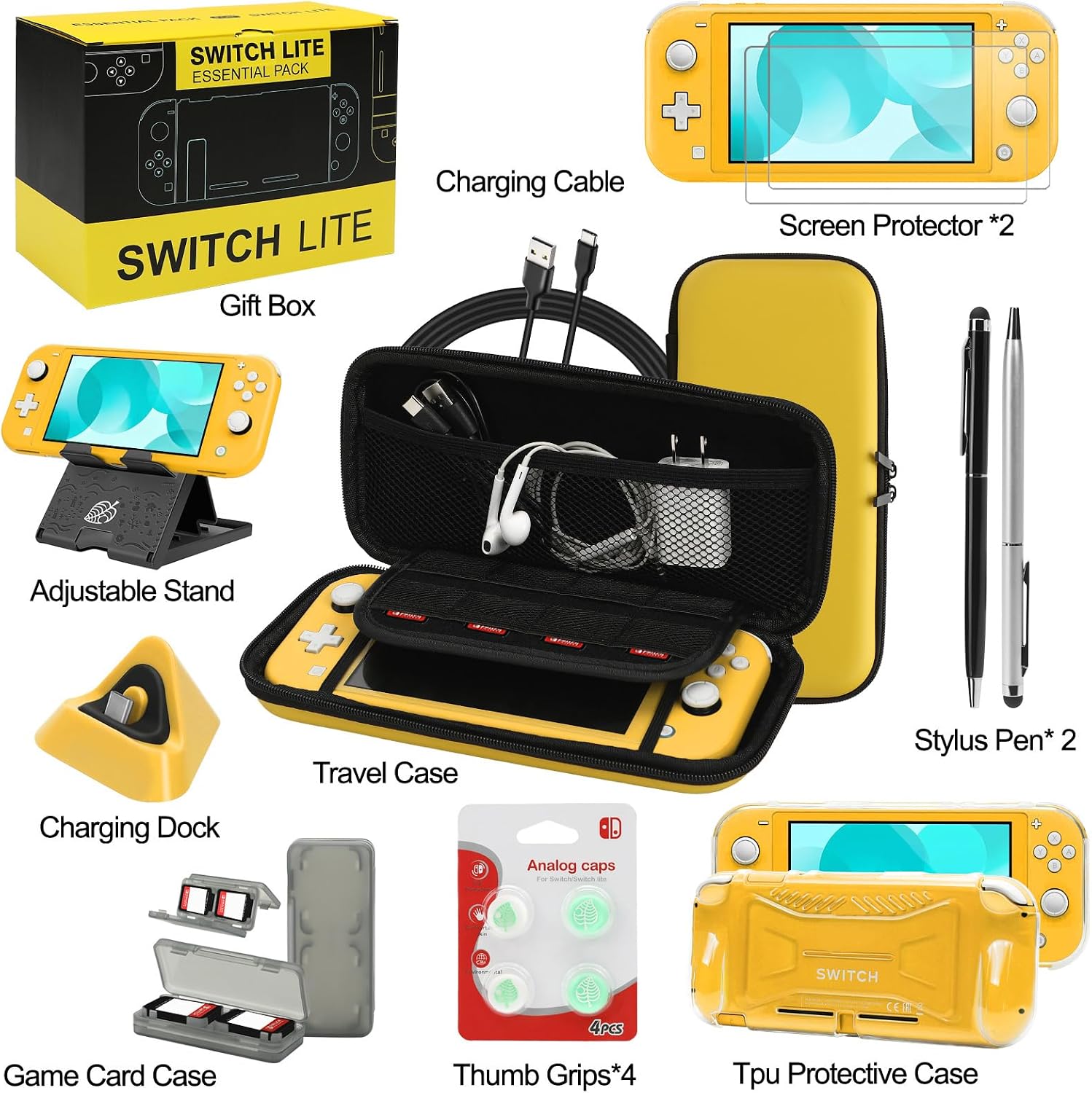 FUNDA CON ACCESORIOS WDZREE 16 EN 1 PARA NINTENDO SWITCH LITE AMARILLO - 2