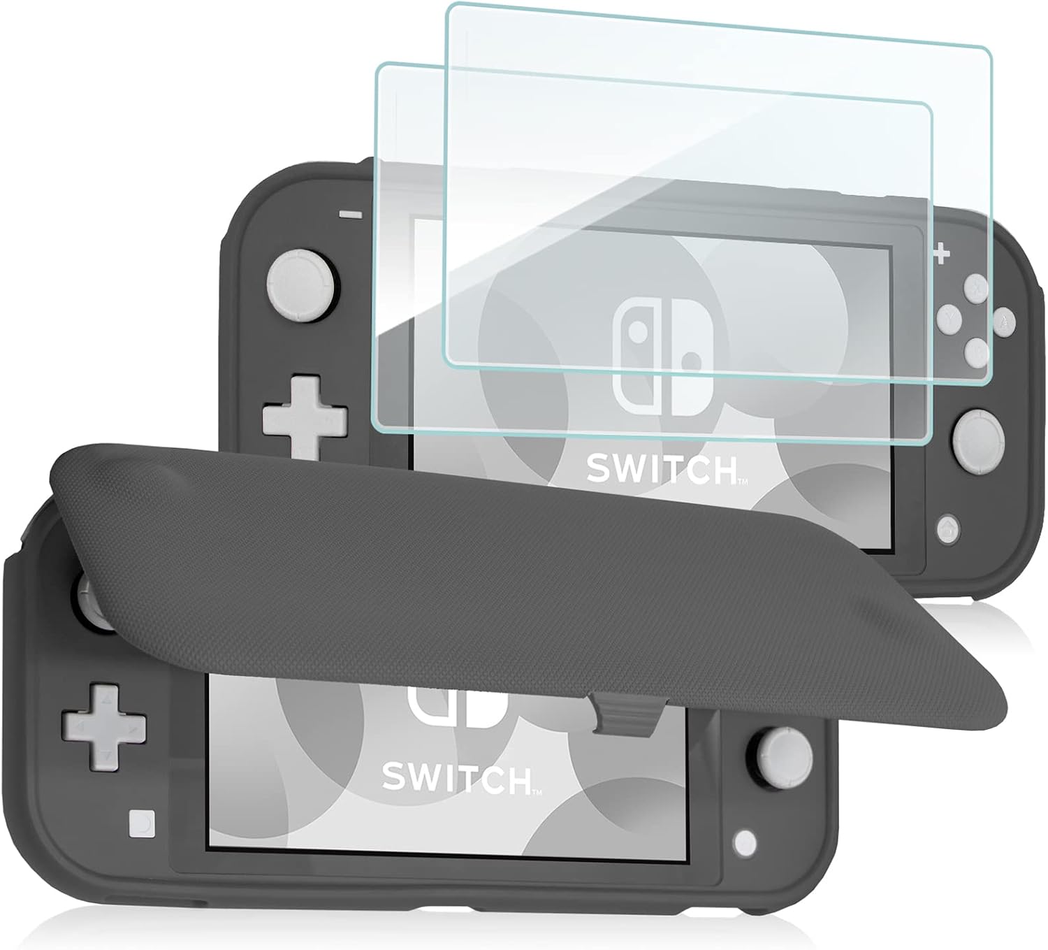 FUNDA CON TAPA PROCASE PARA SWITCH LITE CON 2 PROTECTORES DE PANTALLA, GRIS - 1