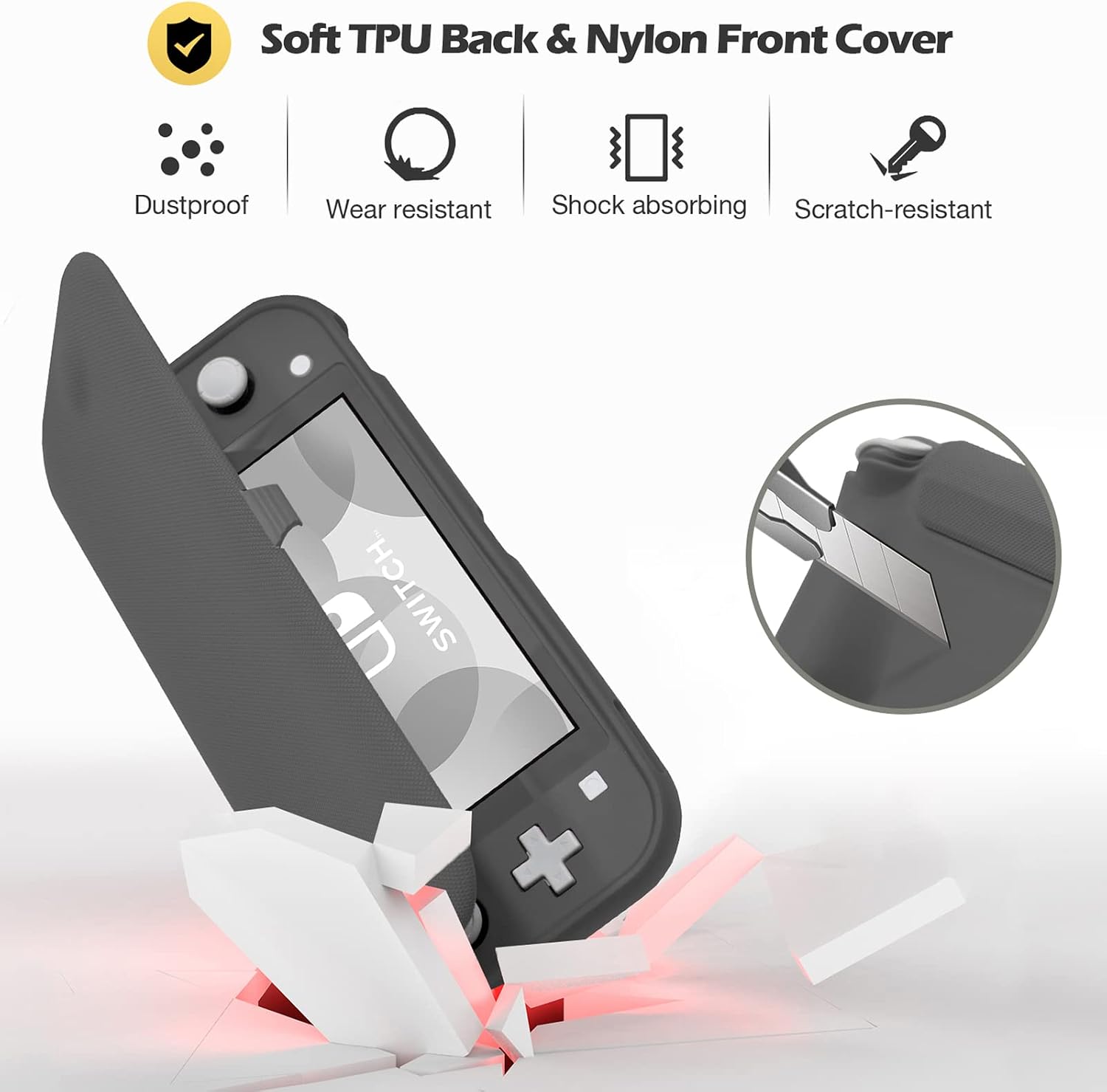 FUNDA CON TAPA PROCASE PARA SWITCH LITE CON 2 PROTECTORES DE PANTALLA, GRIS - 3
