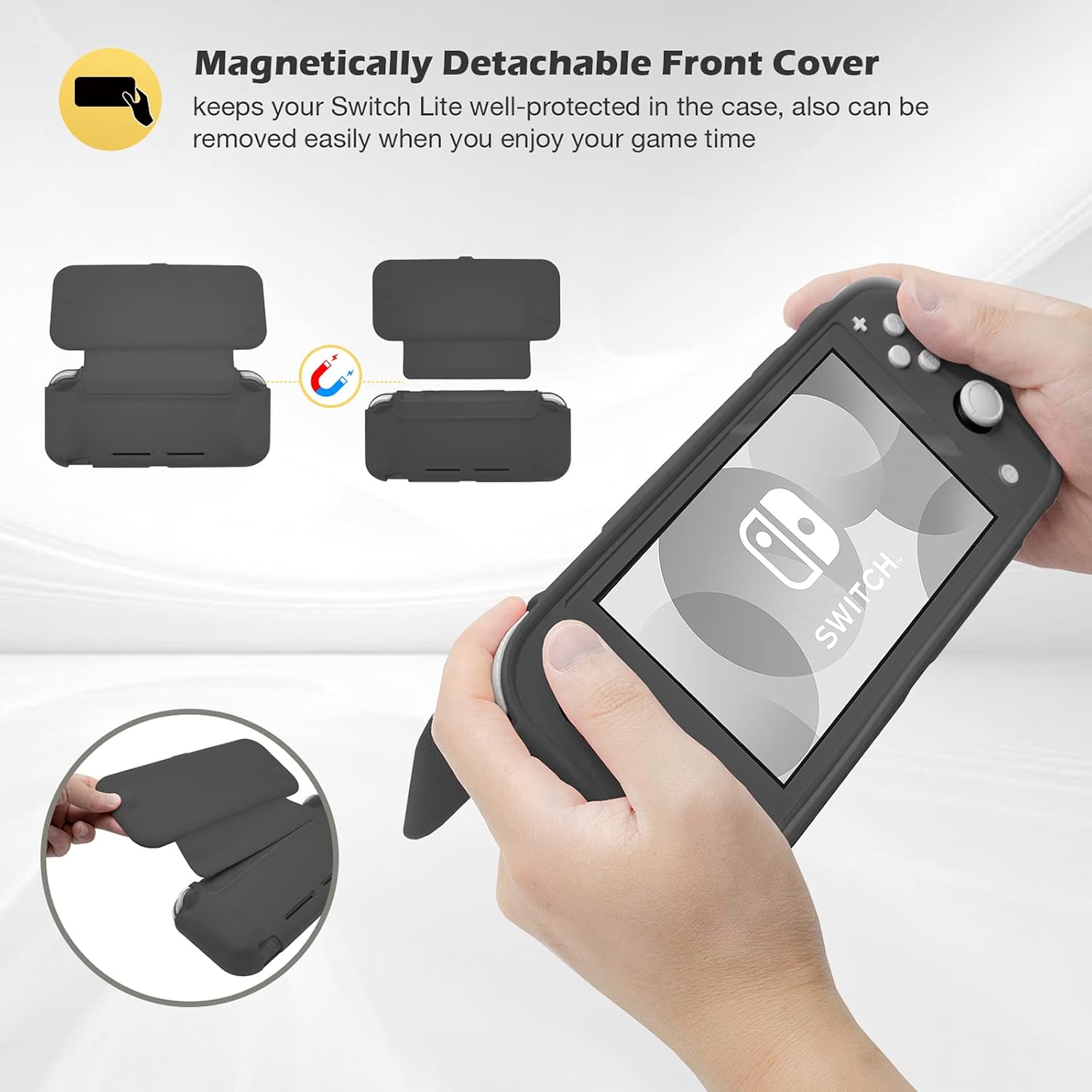 FUNDA CON TAPA PROCASE PARA SWITCH LITE CON 2 PROTECTORES DE PANTALLA, GRIS - 4