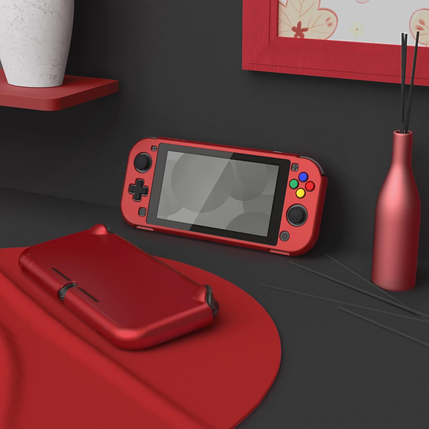 FUNDA PROTECTORA CON GRIP PARA NINTENDO SWITCH LITE EXTREMERATE PLAYVITAL ROJO ESCARLATA CON PROTECTOR DE PANTALLA - 3