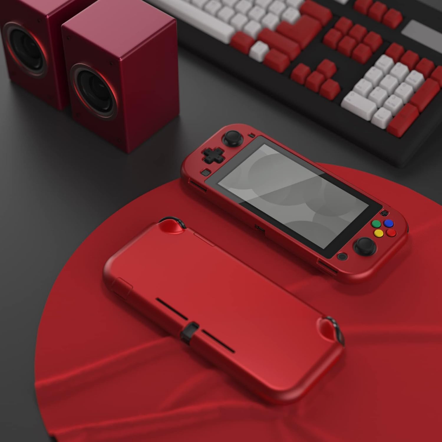 FUNDA PROTECTORA CON GRIP PARA NINTENDO SWITCH LITE EXTREMERATE PLAYVITAL ROJO ESCARLATA CON PROTECTOR DE PANTALLA - 4