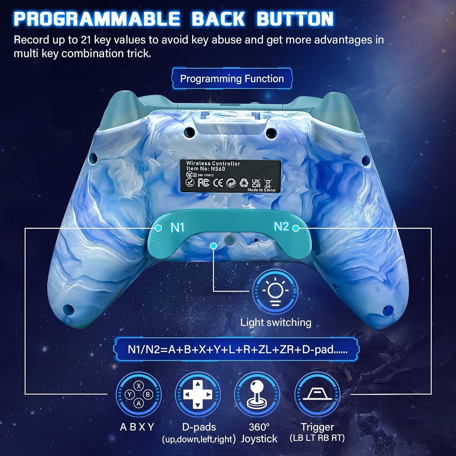CONTROL INALÁMBRICO JAVRUNWOF PRO PARA SWITCH/OLED/LITE 1200MAH COLOR CIAN GLACIAR - 4