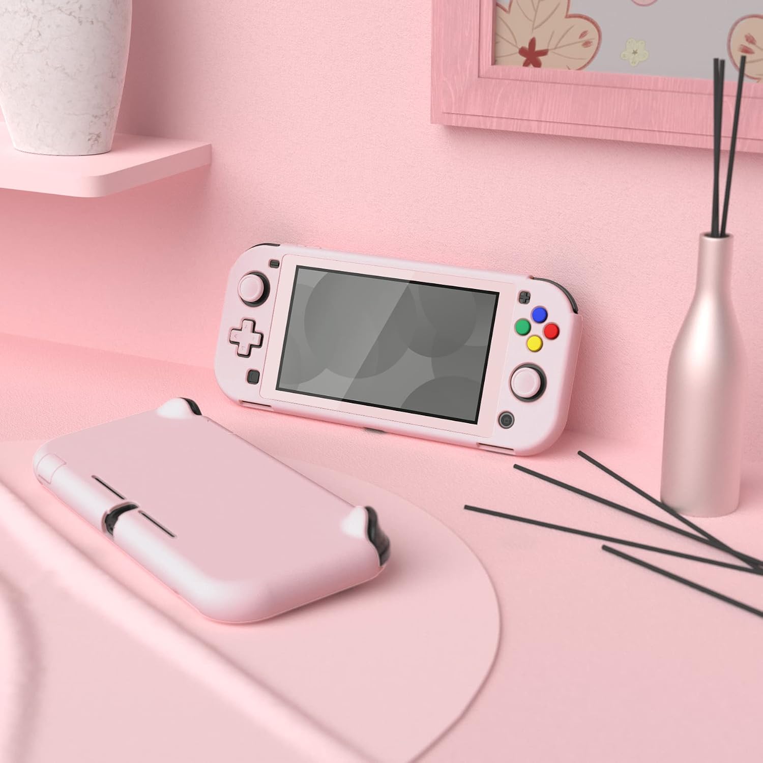 FUNDA PROTECTORA EXTREMERATE PLAYVITAL PARA NINTENDO SWITCH LITE COLOR ROSA CEREZO CON PROTECTOR DE PANTALLA DE VIDRIO TEMPLADO - 3