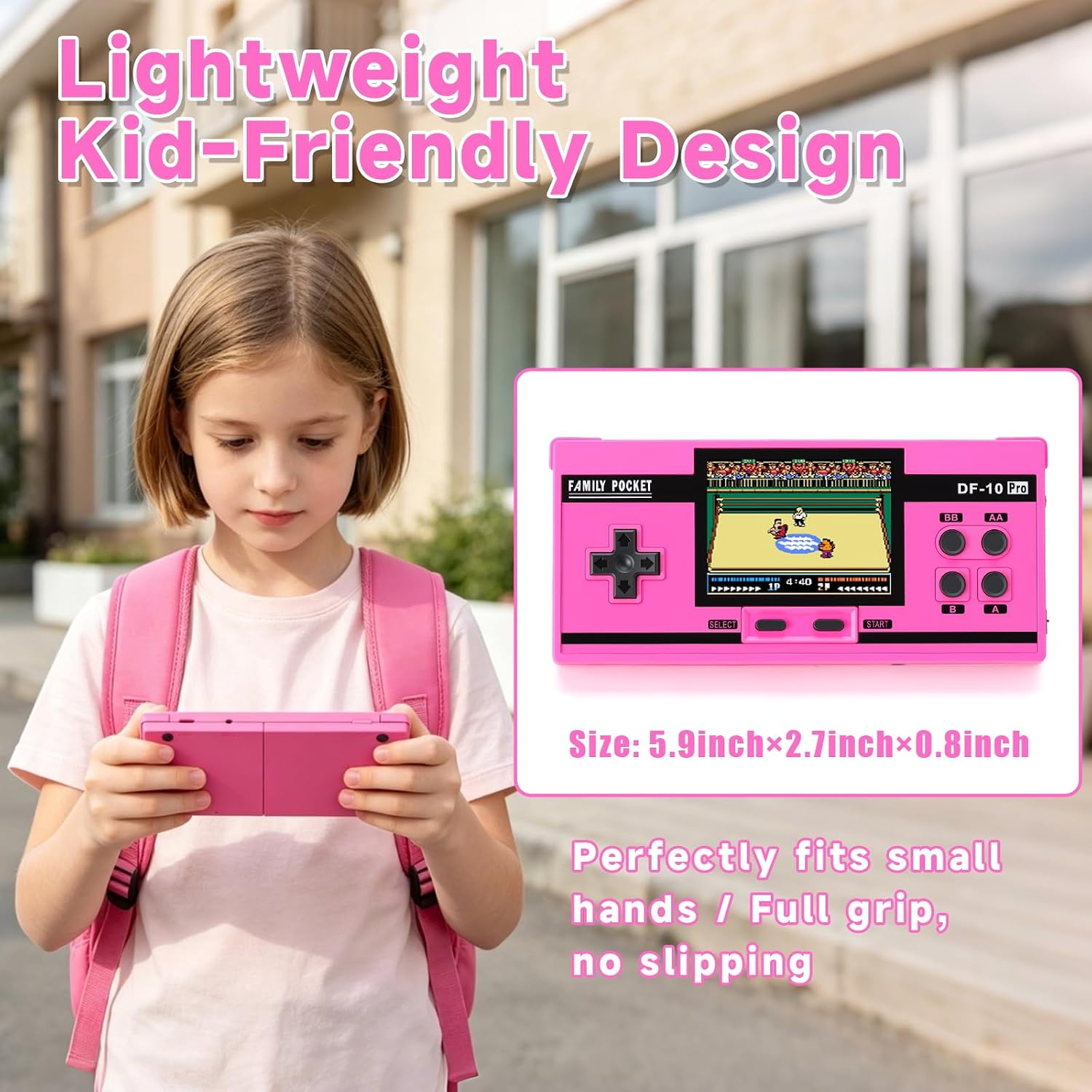 CONSOLA PORTÁTIL PARA NIÑOS LUHYAUAN 10 JUEGOS CLÁSICOS PANTALLA 3.0'' ROSA - 4