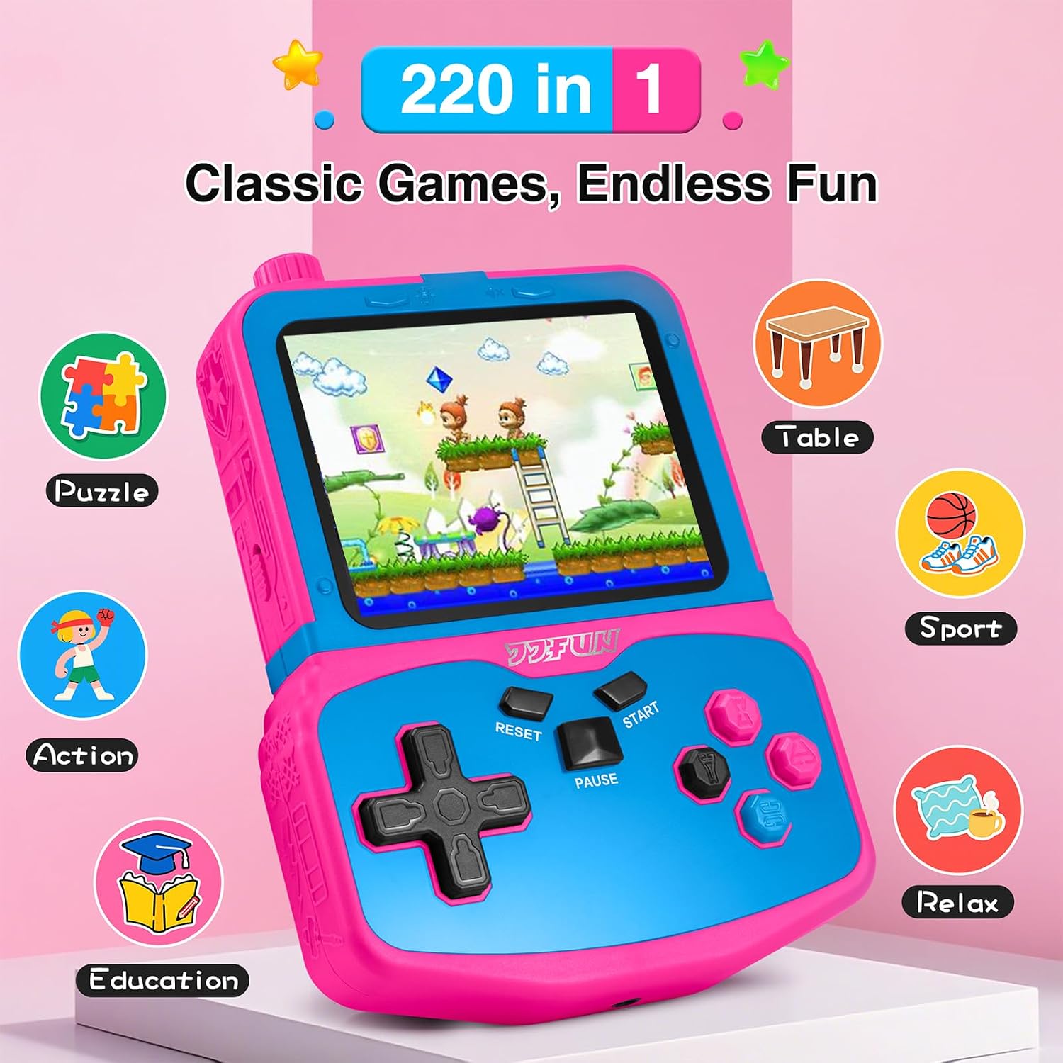CONSOLA PORTÁTIL SNONBROS QS8 220 JUEGOS RETRO PANTALLA 3.5'' ROSA - 2