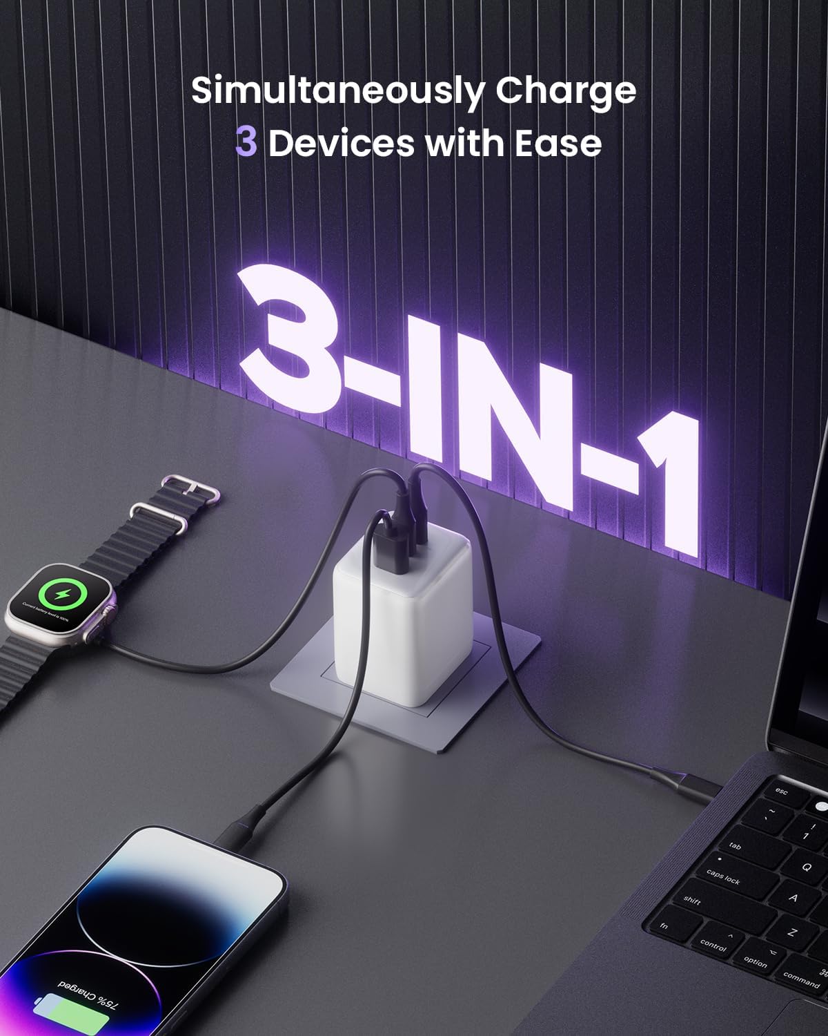 CARGADOR DE PARED USB C WEGEAR 100W 3 PUERTOS - 4