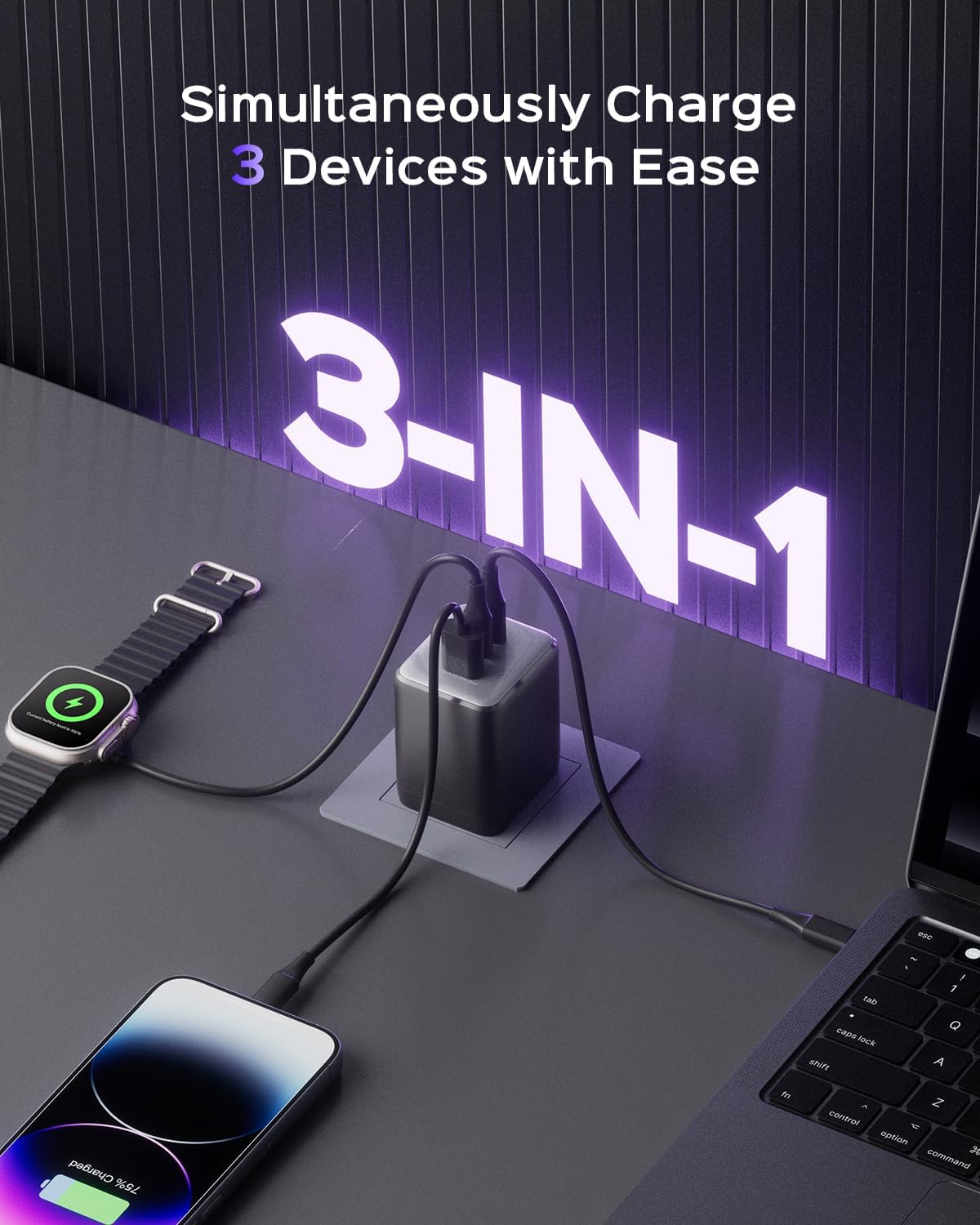 CARGADOR DE PARED USB C WEGEAR 100W 3 PUERTOS NEGRO - 3