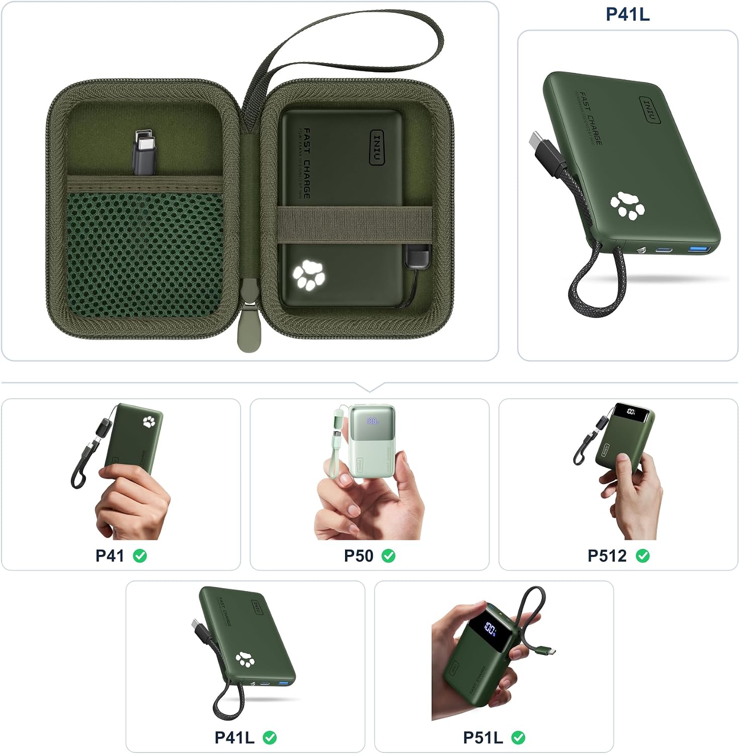 FUNDA RÍGIDA PROTECTORA KHANKA PARA CARGADOR INIU 45W COLOR VERDE - 2