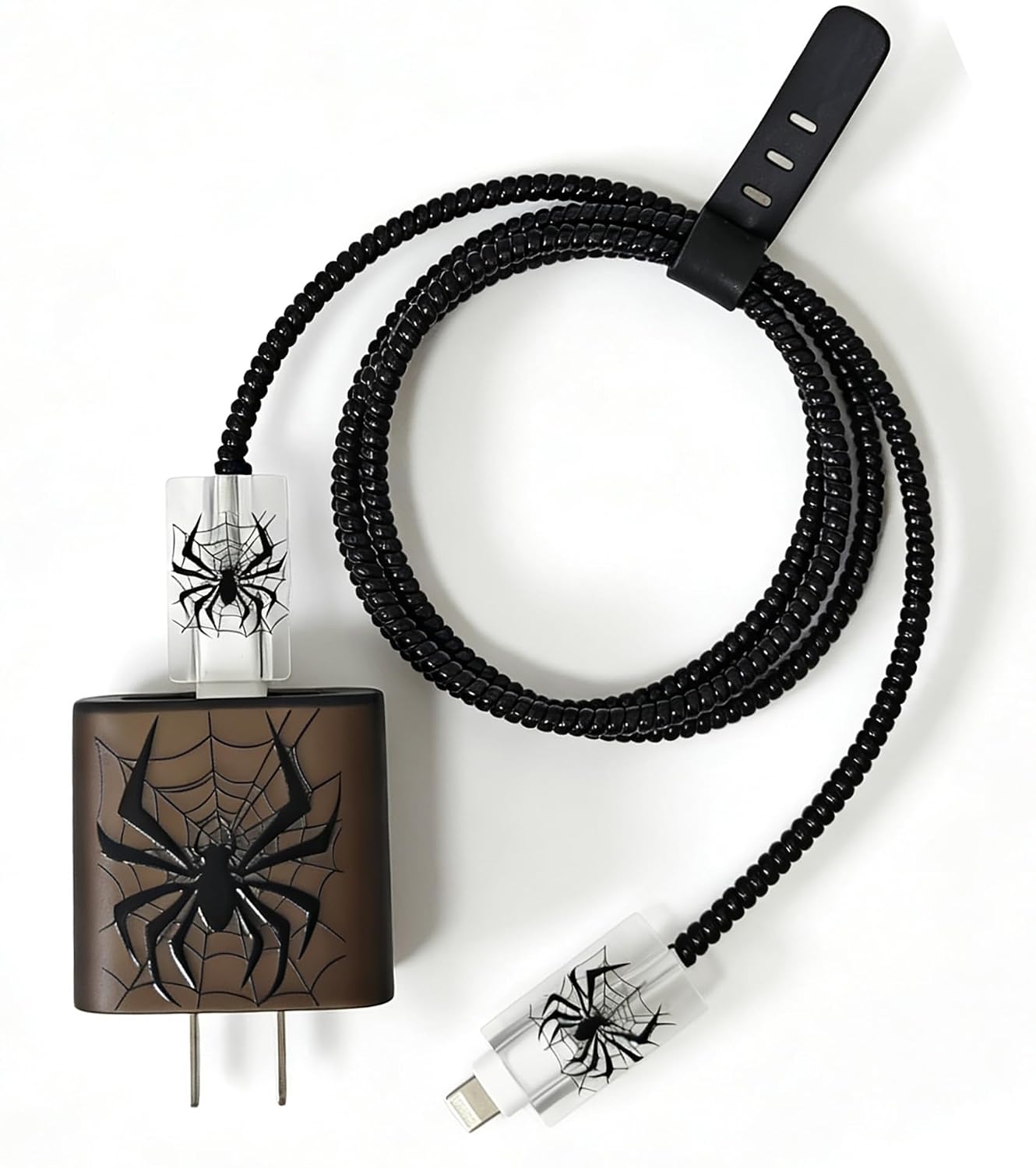 PROTECTOR PARA CARGADOR FARVEWRY PARA ADAPTADOR USB-C 20W IPHONE DISEÑO ARAÑA NEGRA - 1