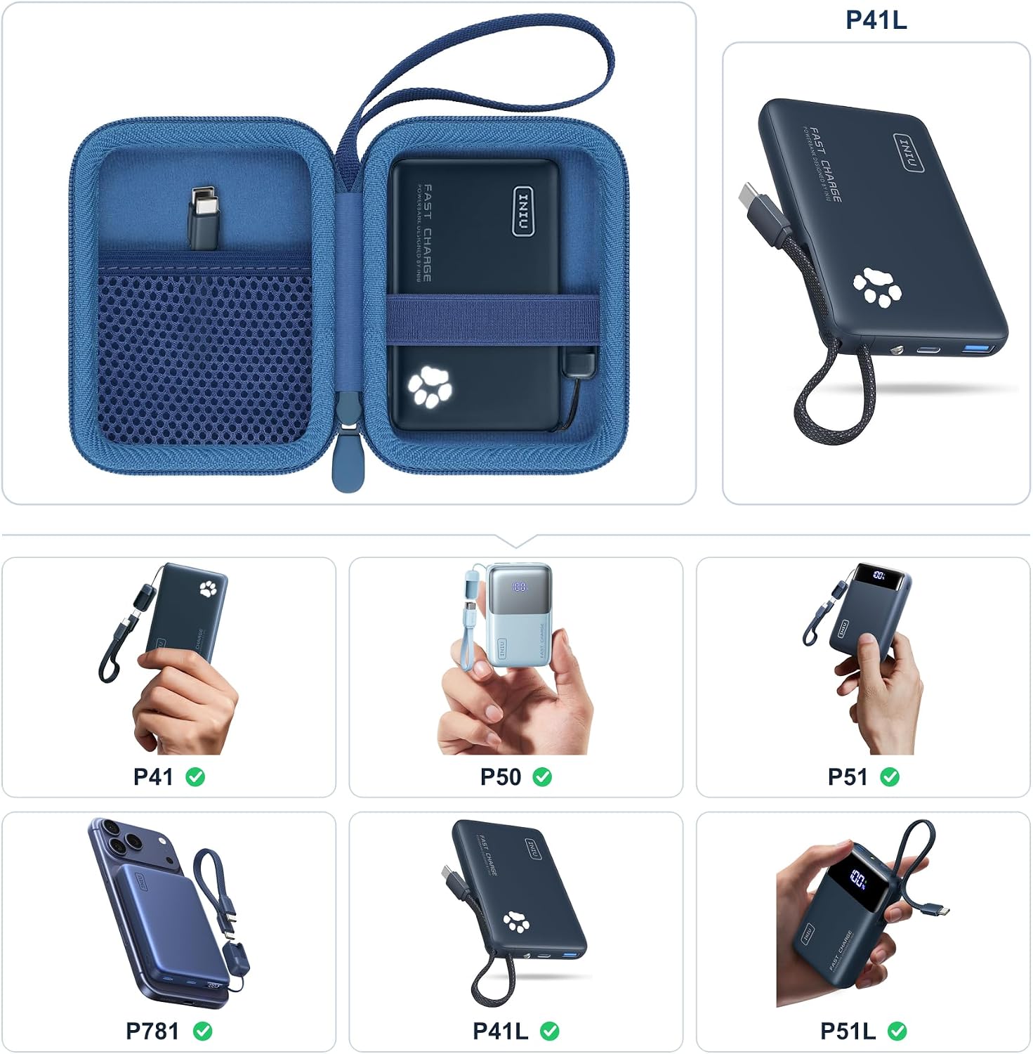 FUNDA RÍGIDA PROTECTORA KHANKA PARA CARGADOR INIU 45W COLOR AZUL - 2
