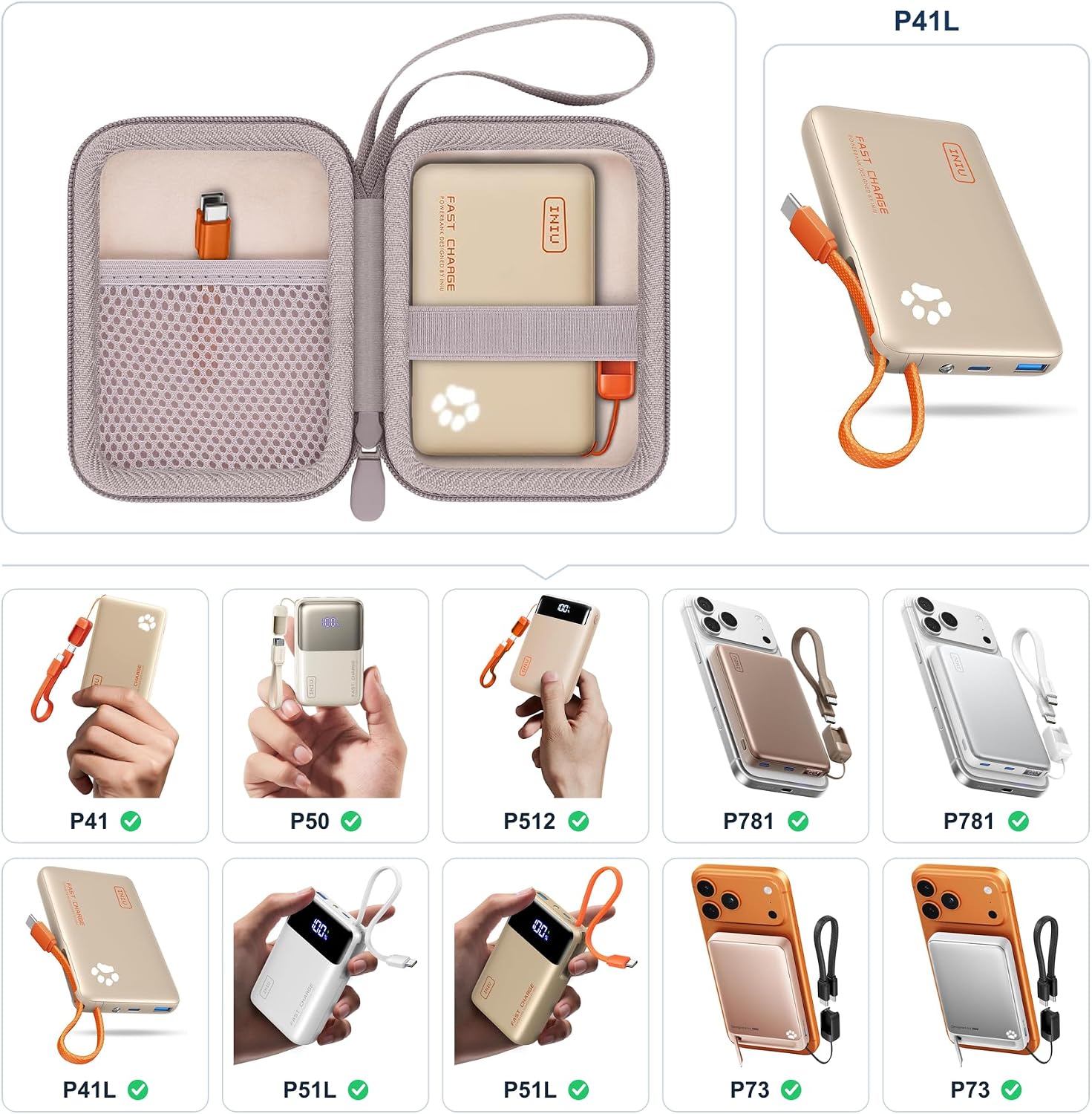 FUNDA KHANKA PARA POWER BANK INIU ULTRA MINI 10000MAH 45W BEIGE - 2