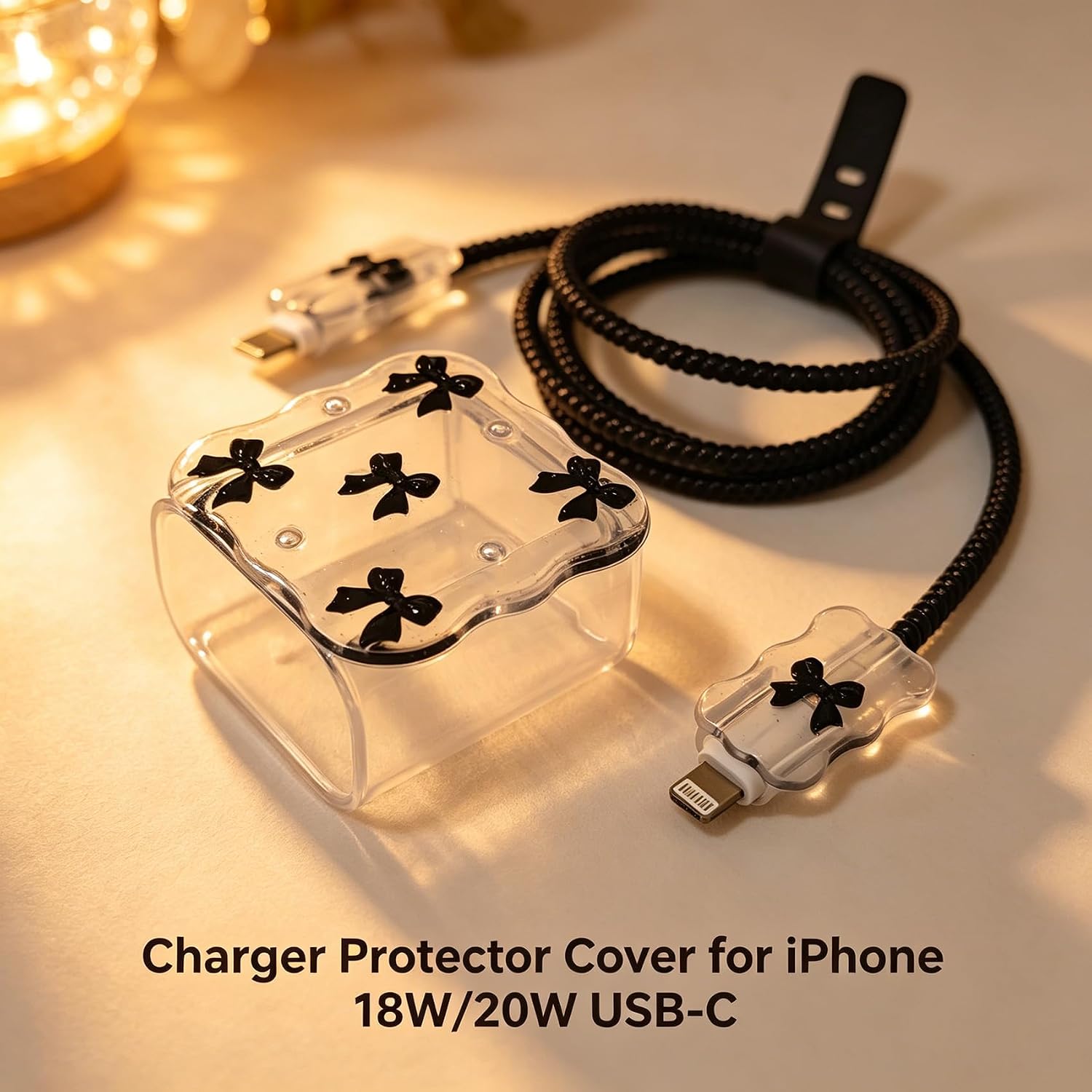 PROTECTOR PARA CARGADOR FARVEWRY IPHONE 20W USB-C DISEÑO MOÑO NEGRO - 2