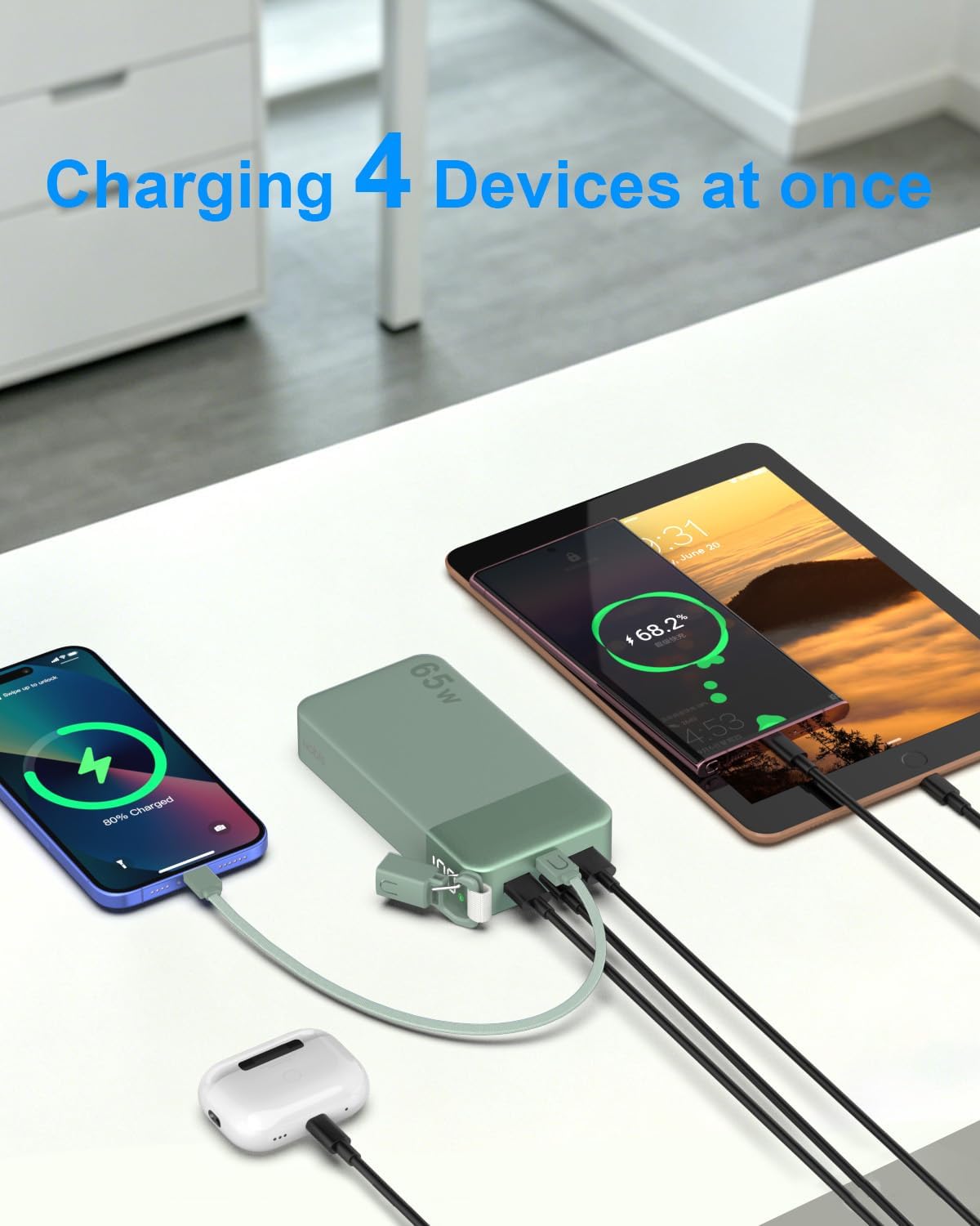 BATERÍA EXTERNA NOBIS 20000MAH 65W CON CABLE C DESMONTABLE VERDE - 5