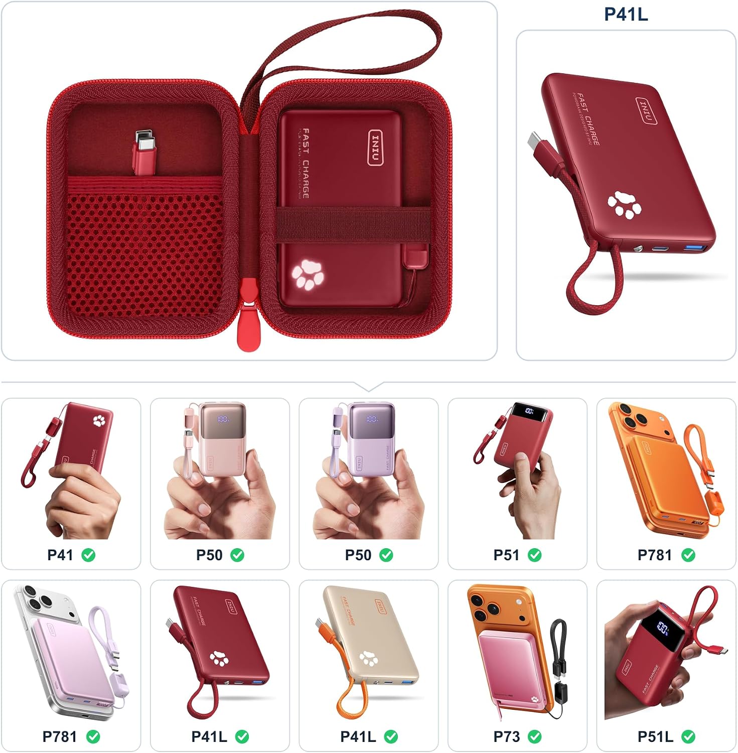 FUNDA KHANKA PARA POWER BANK INIU ULTRA MINI 10000MAH 45W COLOR ROJO - 2