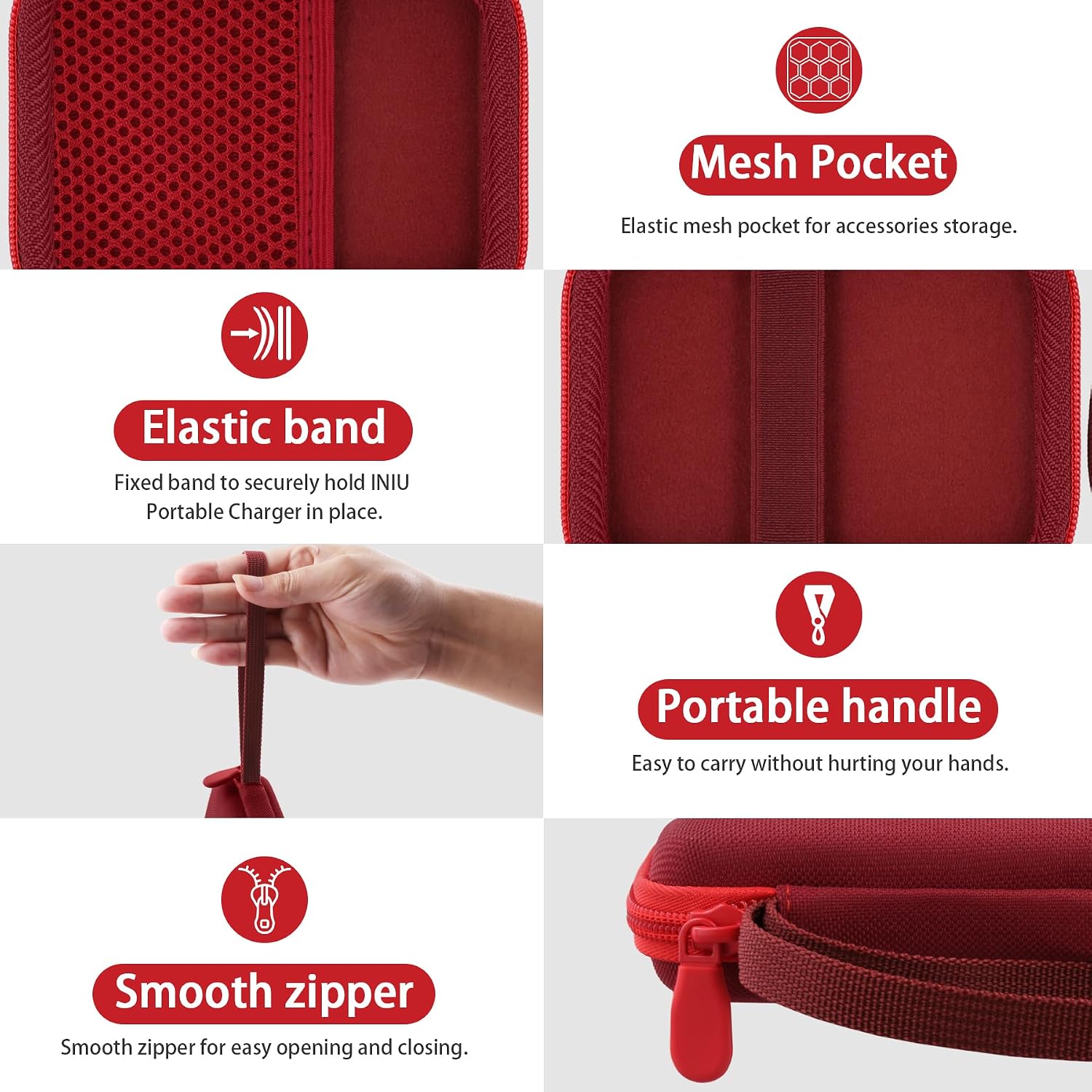 FUNDA KHANKA PARA POWER BANK INIU ULTRA MINI 10000MAH 45W COLOR ROJO - 3