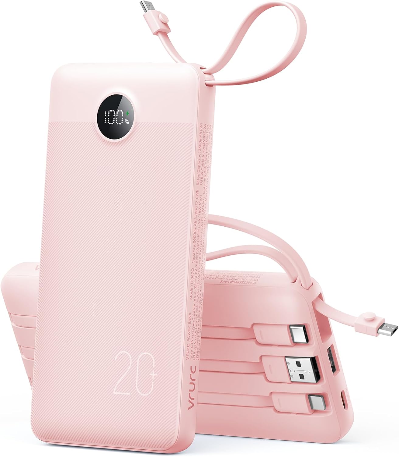 BATERÍA EXTERNA VRURC 20000MAH CON 4 CABLES INTEGRADOS Y CARGA RÁPIDA - 1